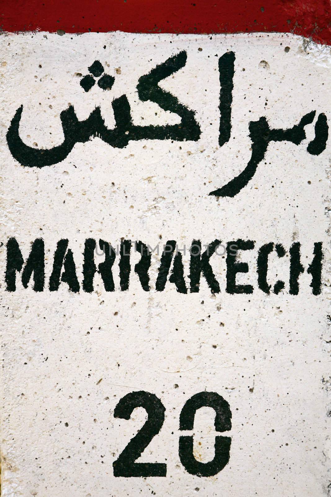 Sign road on the way to marrakech in morocco