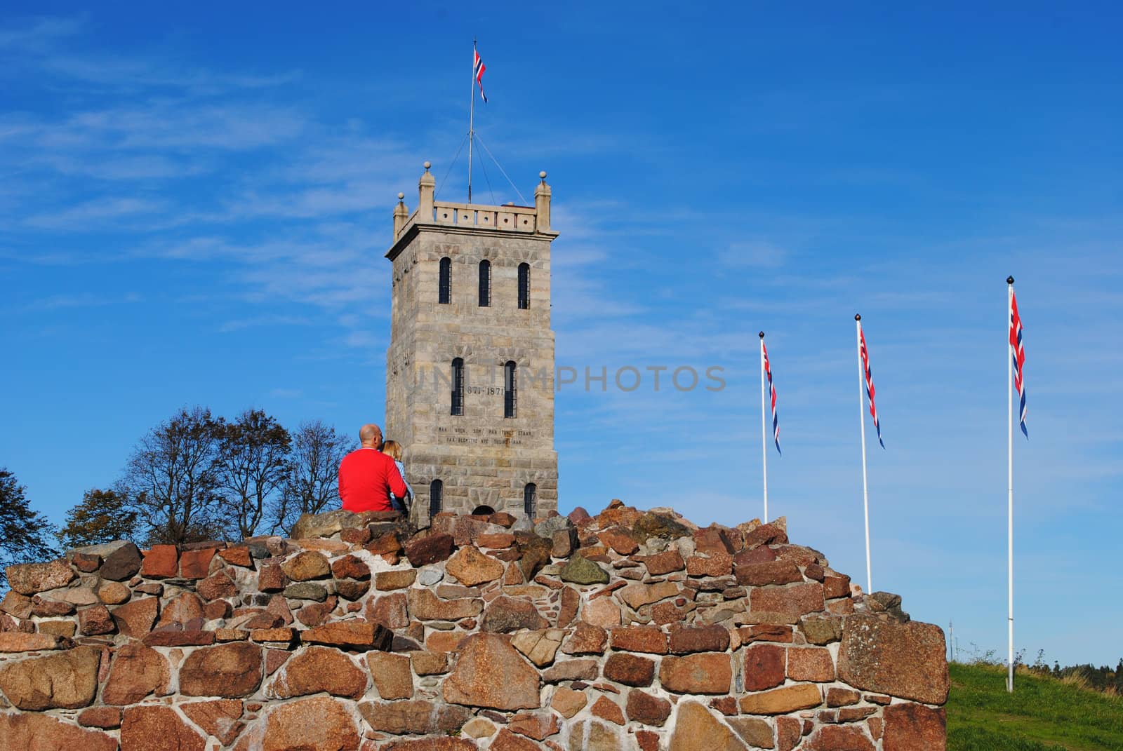 The Slottsfjell tower and Tunsberghus middle age ruins in the city of Tønsberg, Vestfold county in southern Norway.