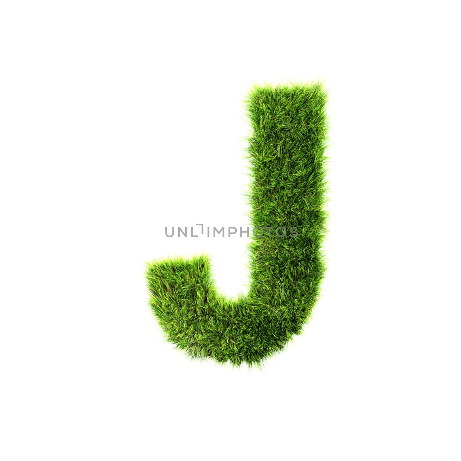 3d grass letter isolated on white background - J