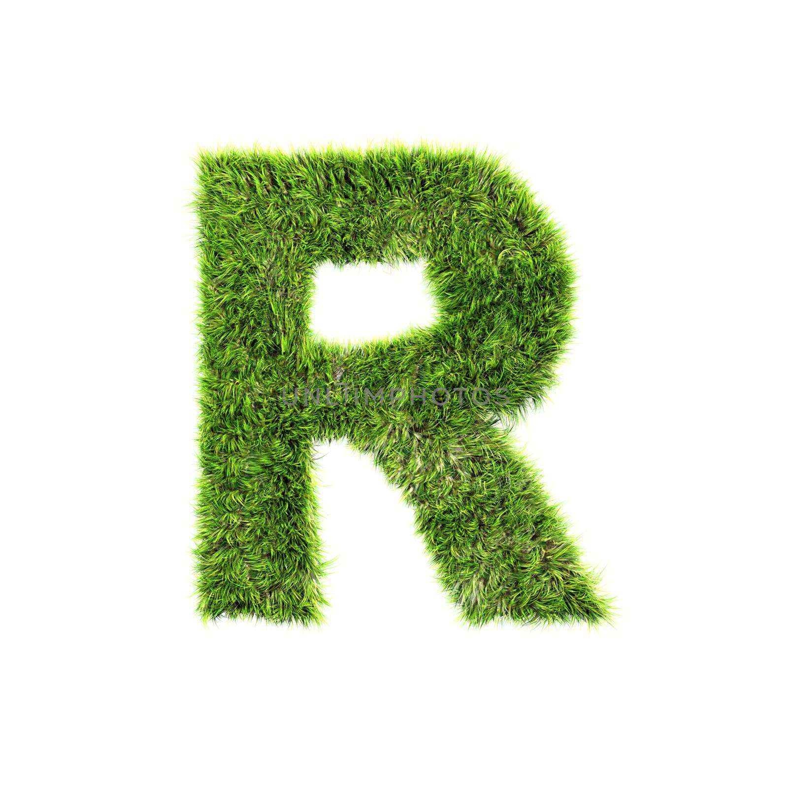 3d grass letter isolated on white background - R