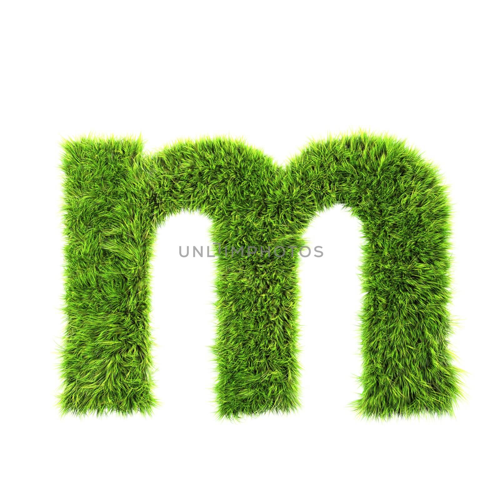 3d grass letter isolated on white background - m