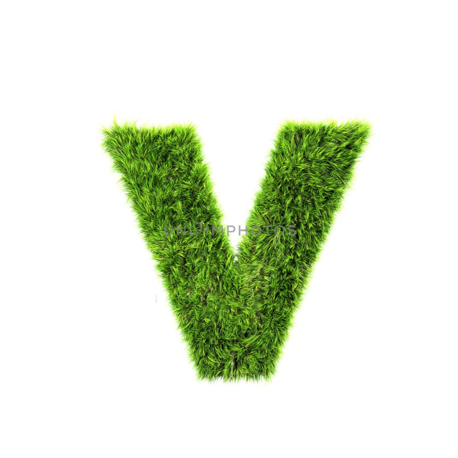 3d grass letter isolated on white background - v