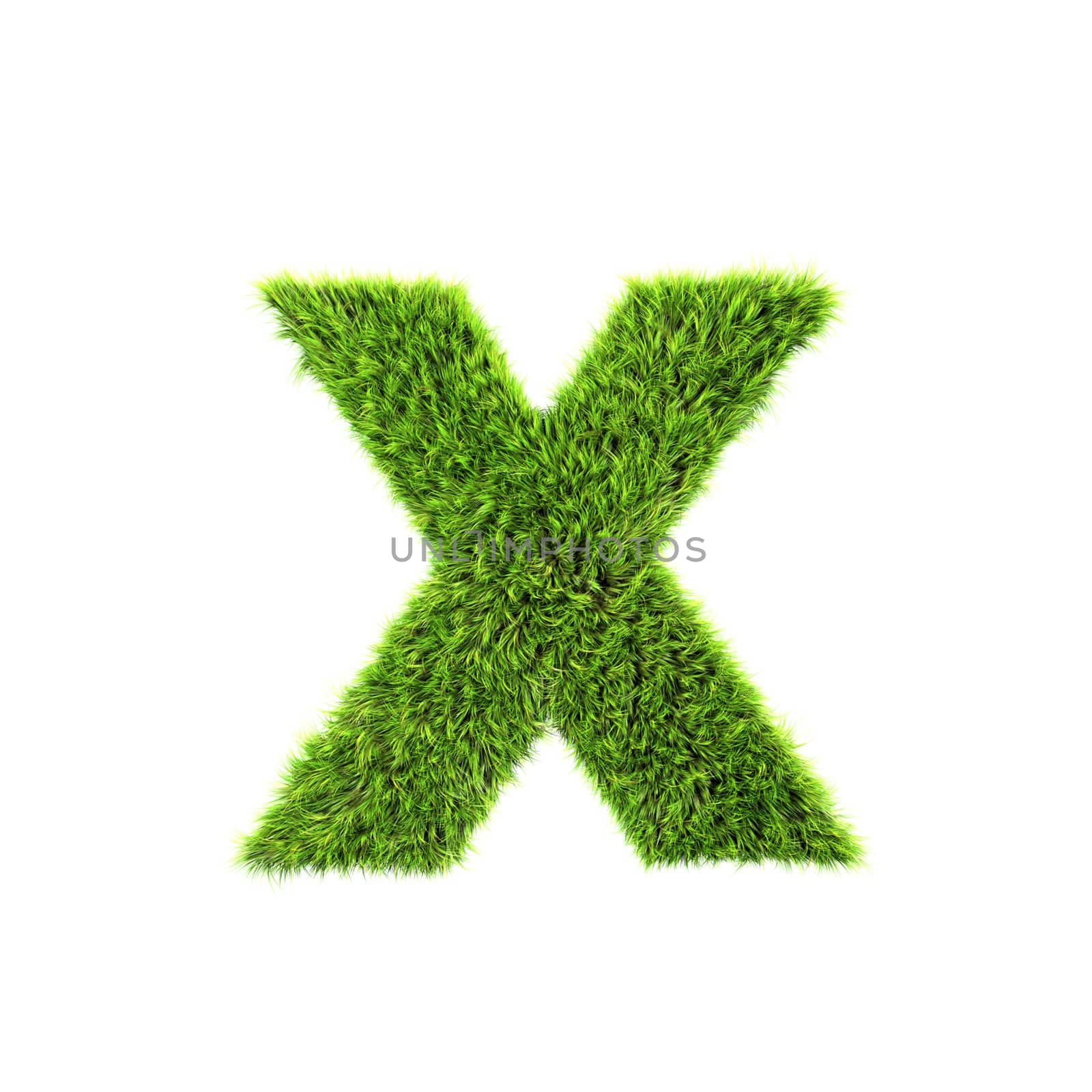 3d grass letter isolated on white background - x