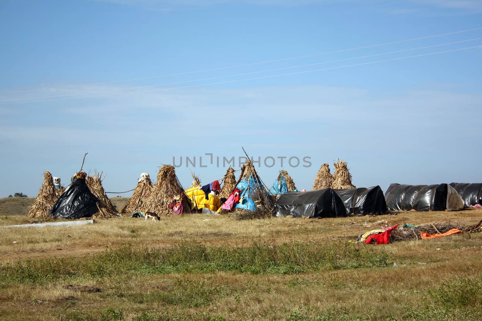 Nomadic or tribal huts in the Indian countryside.