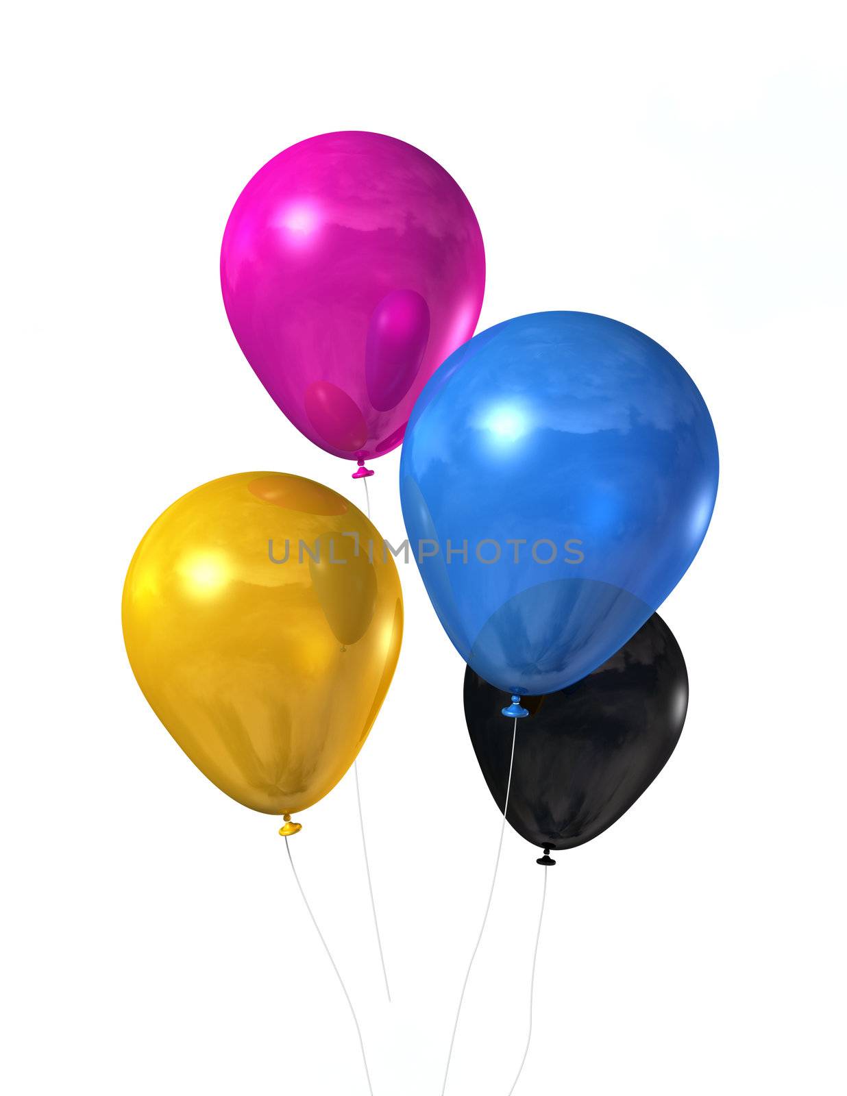 CMYK colored balloons isolated on white by daboost