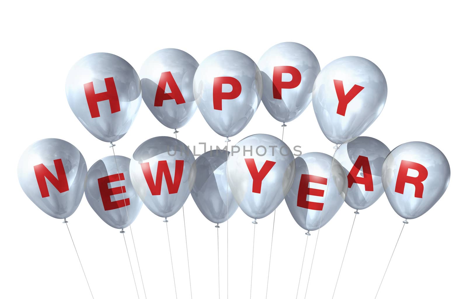 white Happy new year balloons isolated on white