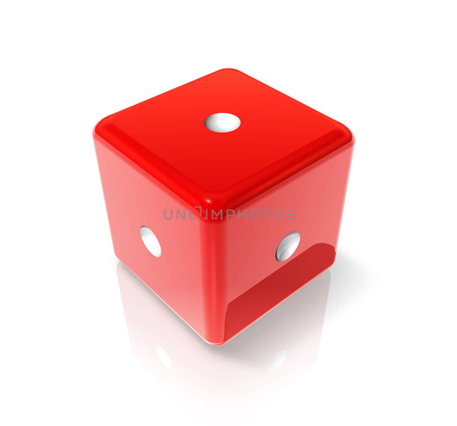 3D red dice with one dot on all sides