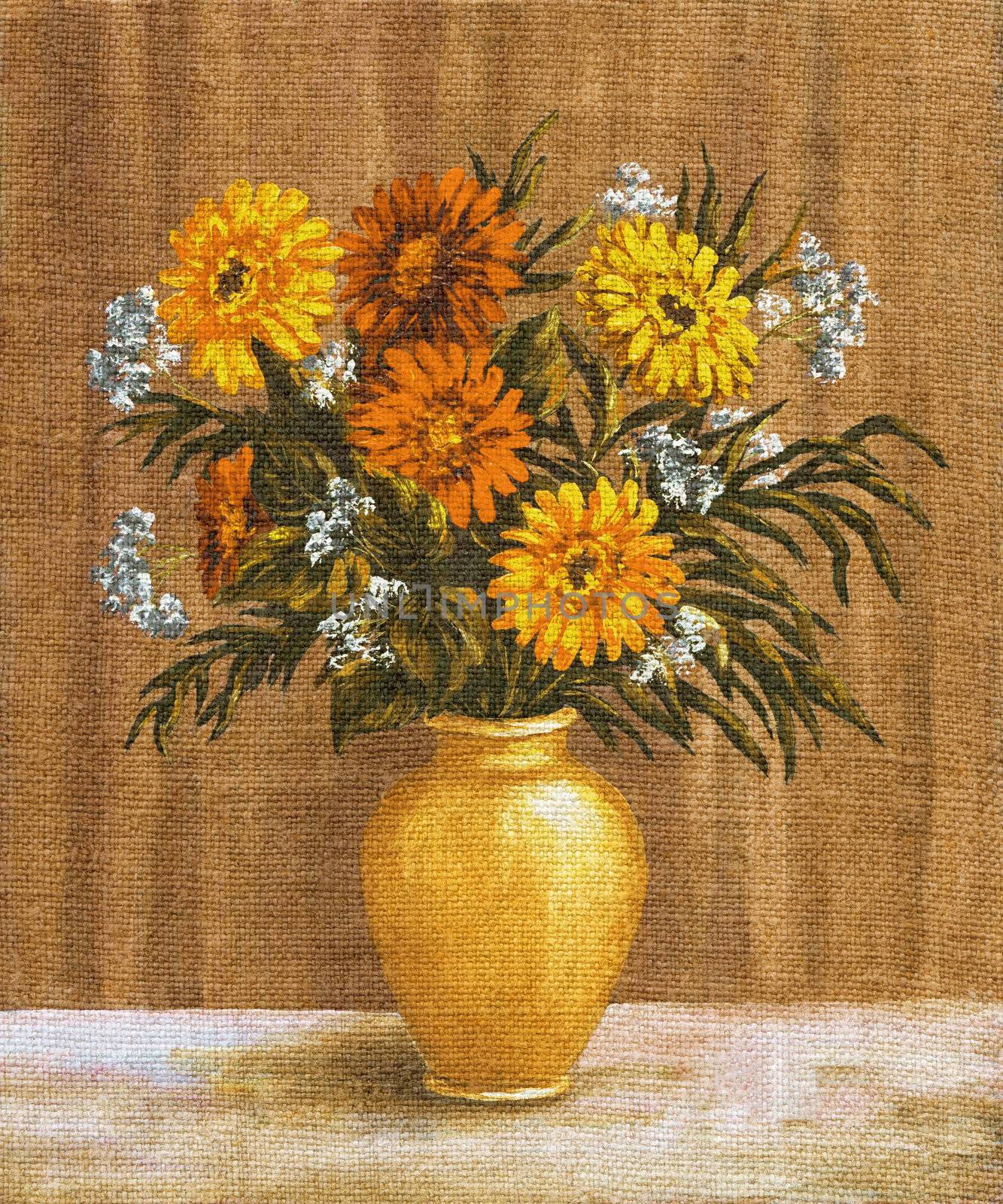 Flowers, bouquet in a ceramic jug. Picture, drawing oil paints on a canvas