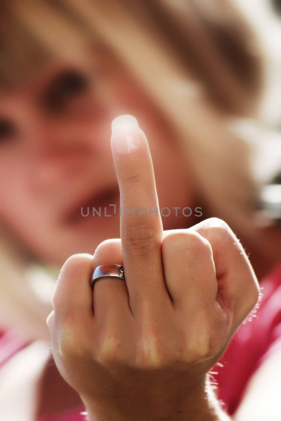 the blonde woman shows glowing middle finger by Hasenonkel