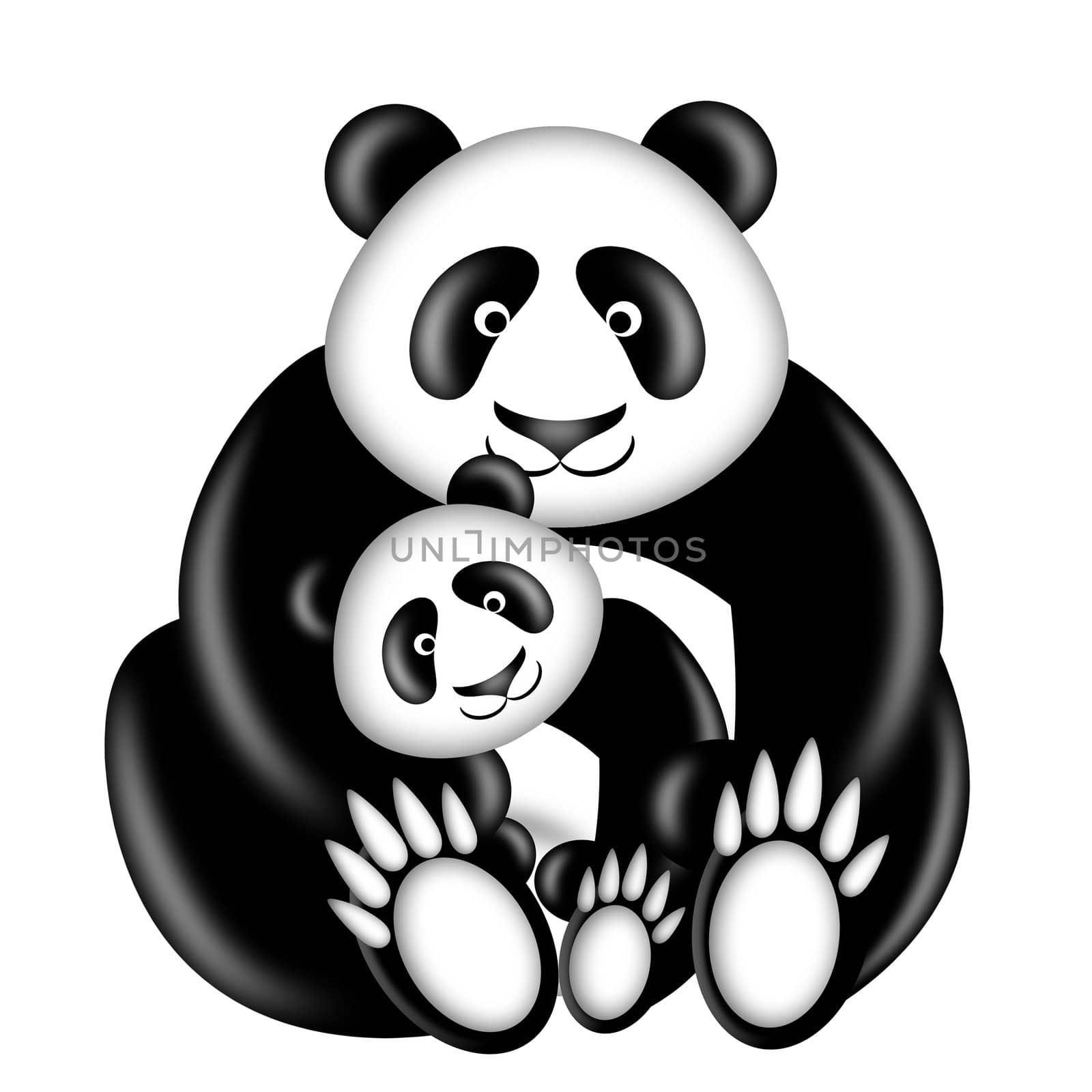 Mother and Baby Panda Bear Hugging Illustration Isolated on White Background