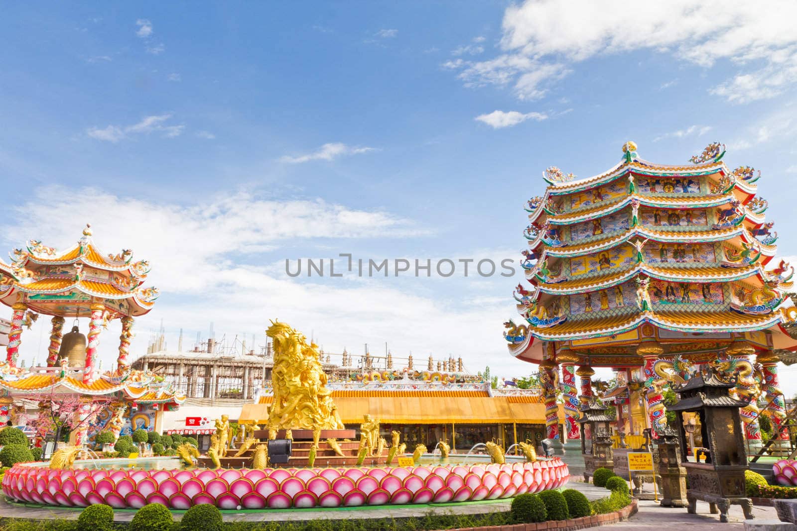 Chinese Shrine, a beautiful Chinese temple, a dragon statue. Chonburi. Eastern part of Thailand.