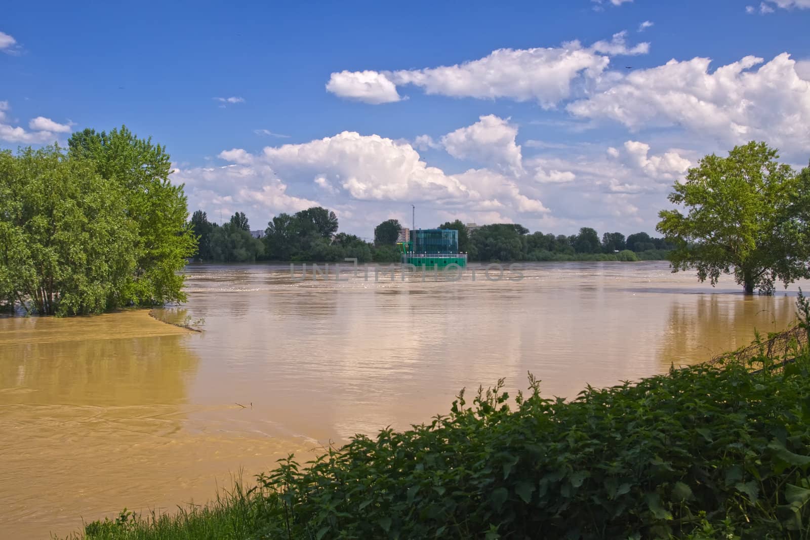 Flooded Vistula river,  Warsaw,  Poland