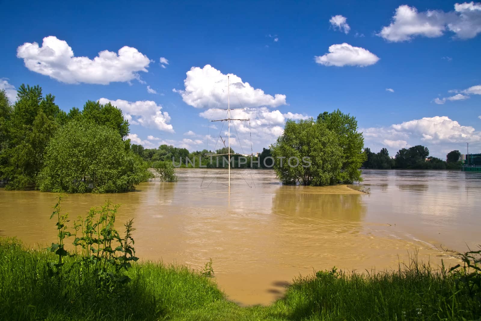 Flooded Vistula river,  Warsaw,  Poland