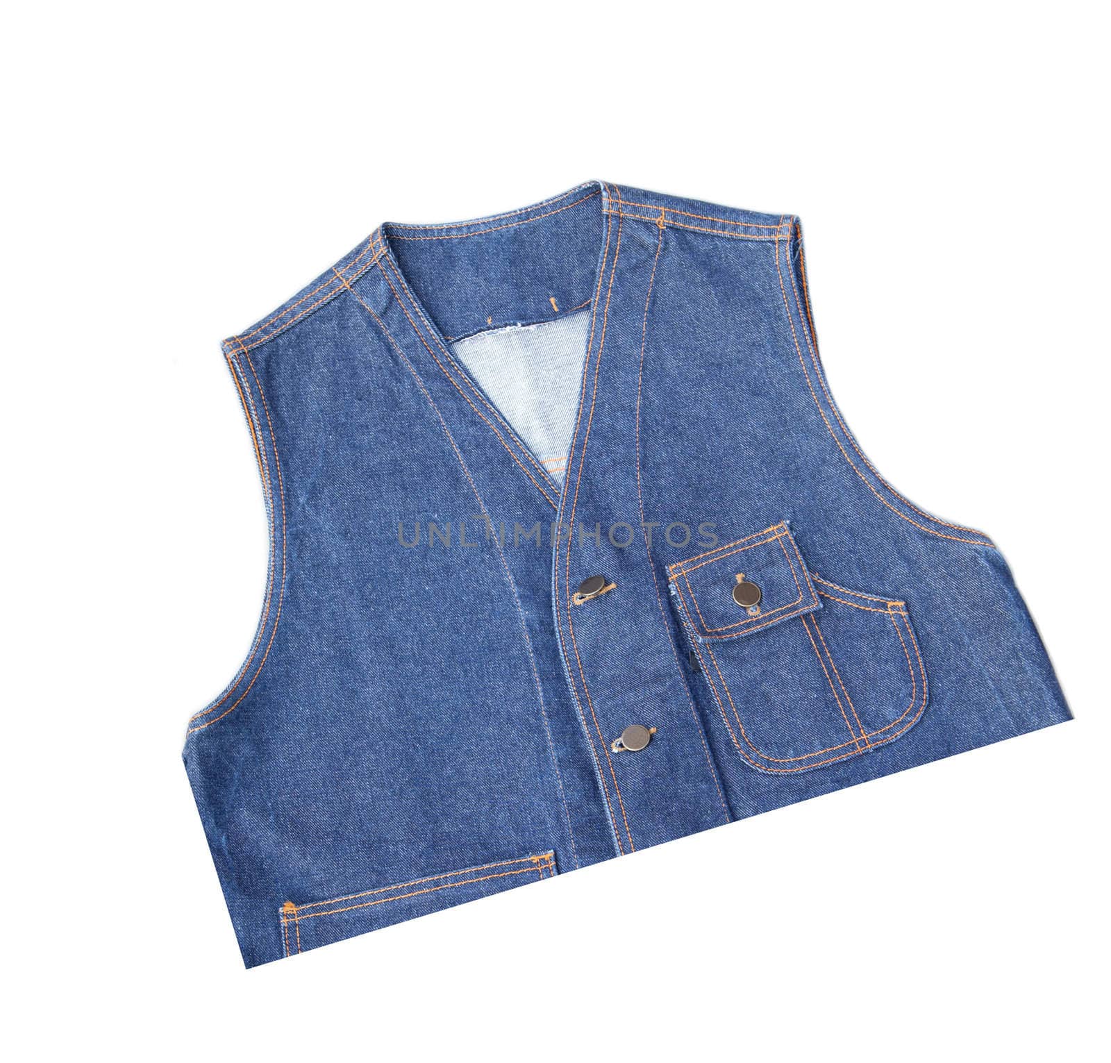 Bluejeans vest cut at a half on white isolated background.