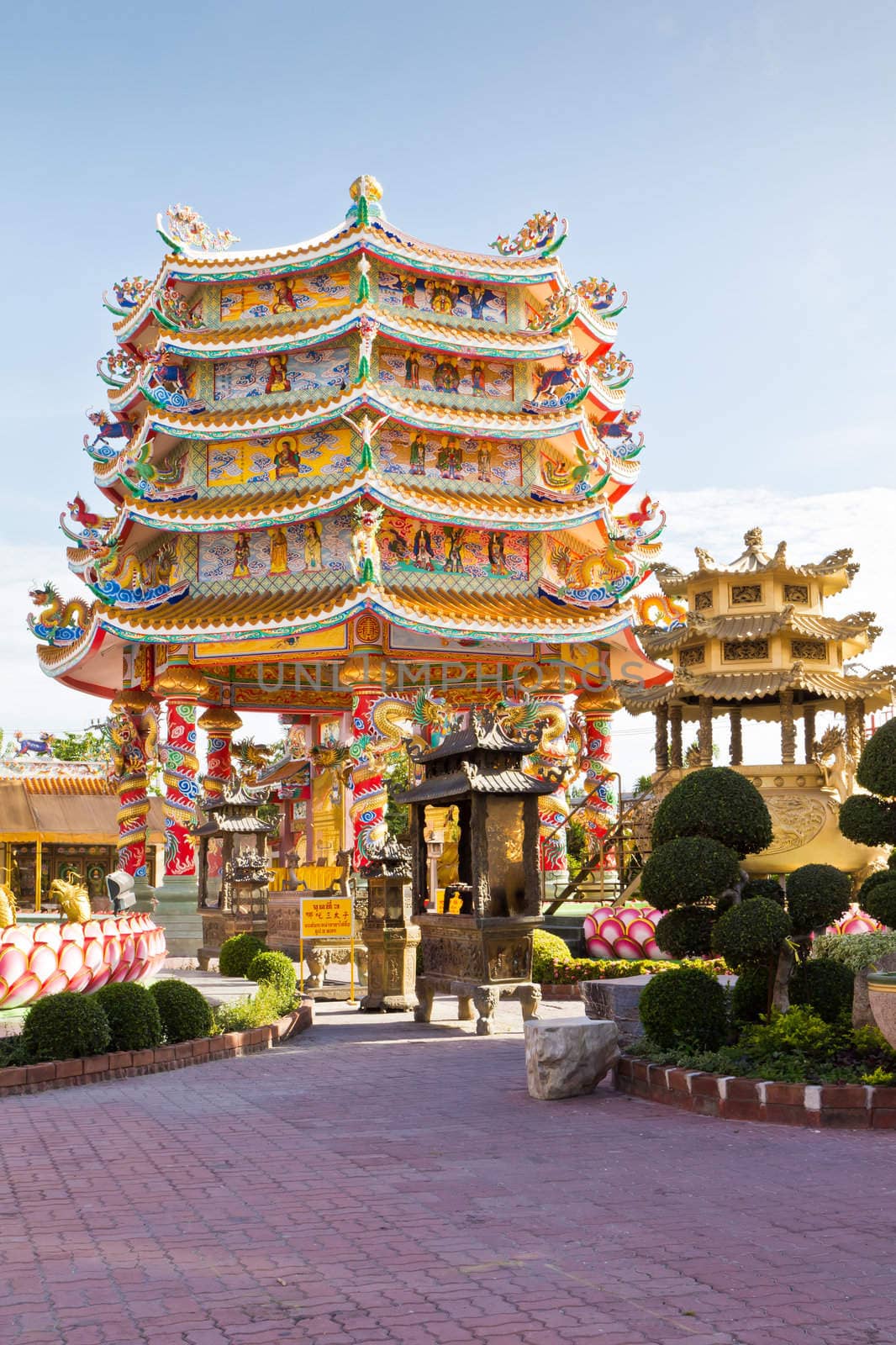 Chinese Shrine, a beautiful Chinese temple, a dragon statue. Chonburi. Eastern part of Thailand.