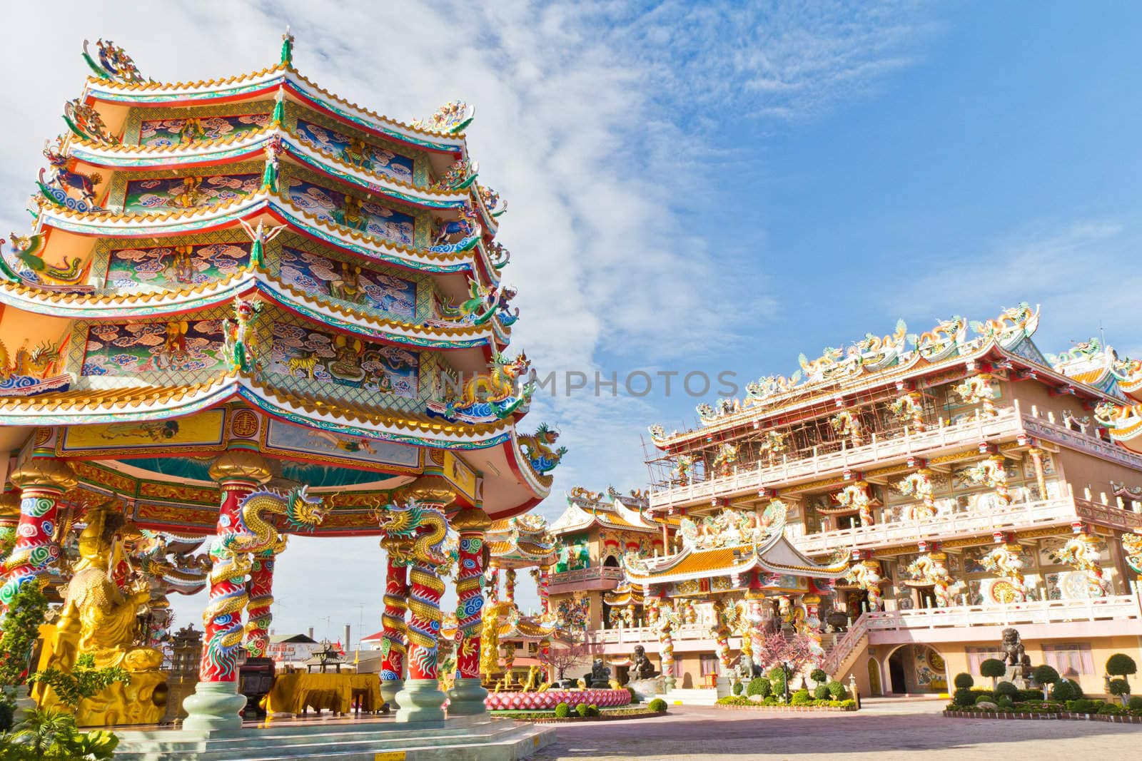 Chinese Shrine, a beautiful Chinese temple, a dragon statue. Chonburi. Eastern part of Thailand.