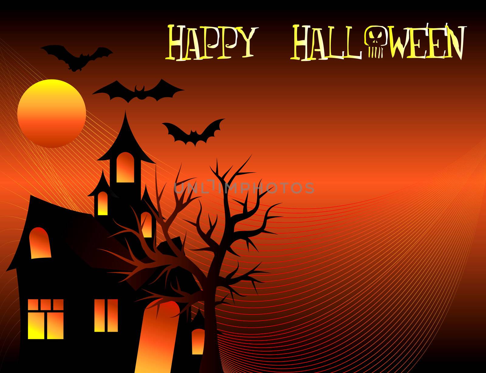 Vector Abstract of a Halloween Tree Background with tree and bats.