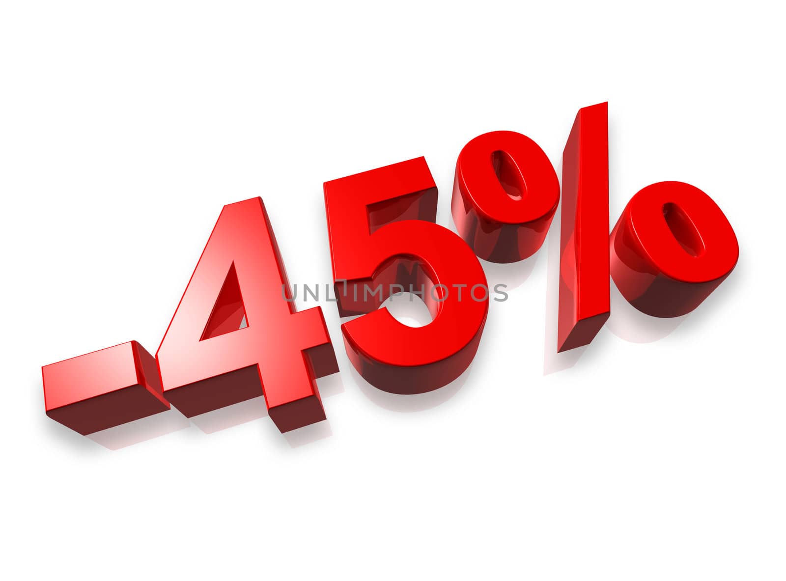 forty five percent 3D number isolated on white - 45%