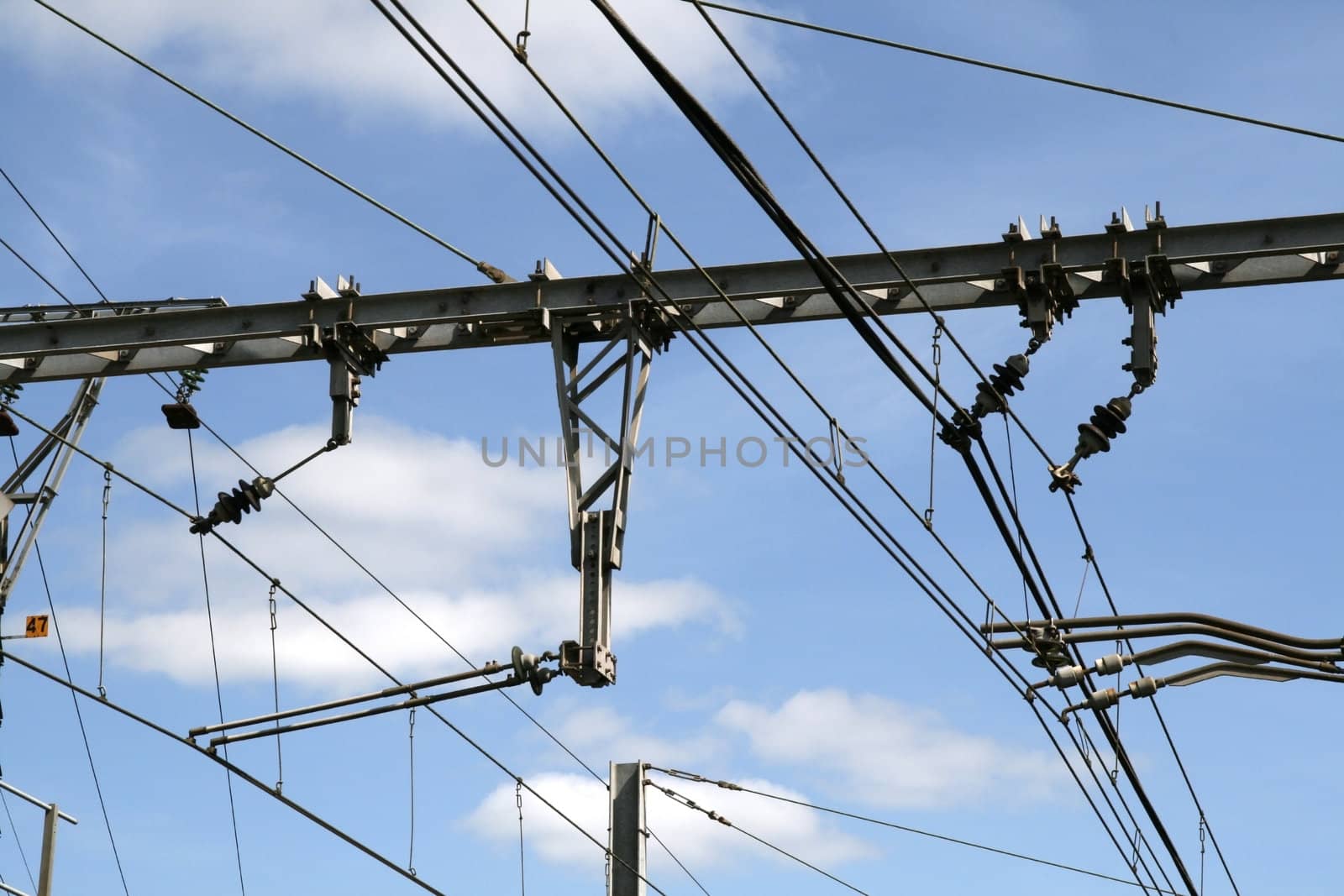 train catenary and power line cables