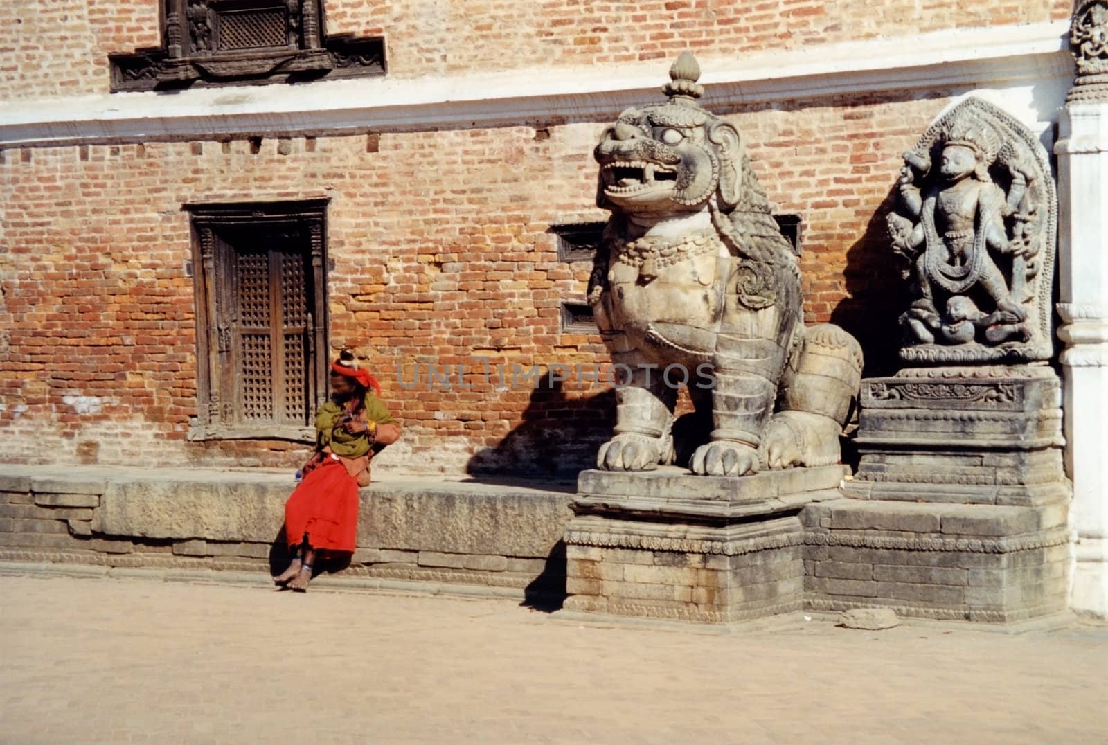 brahman and lion statue in kathmandu by daboost