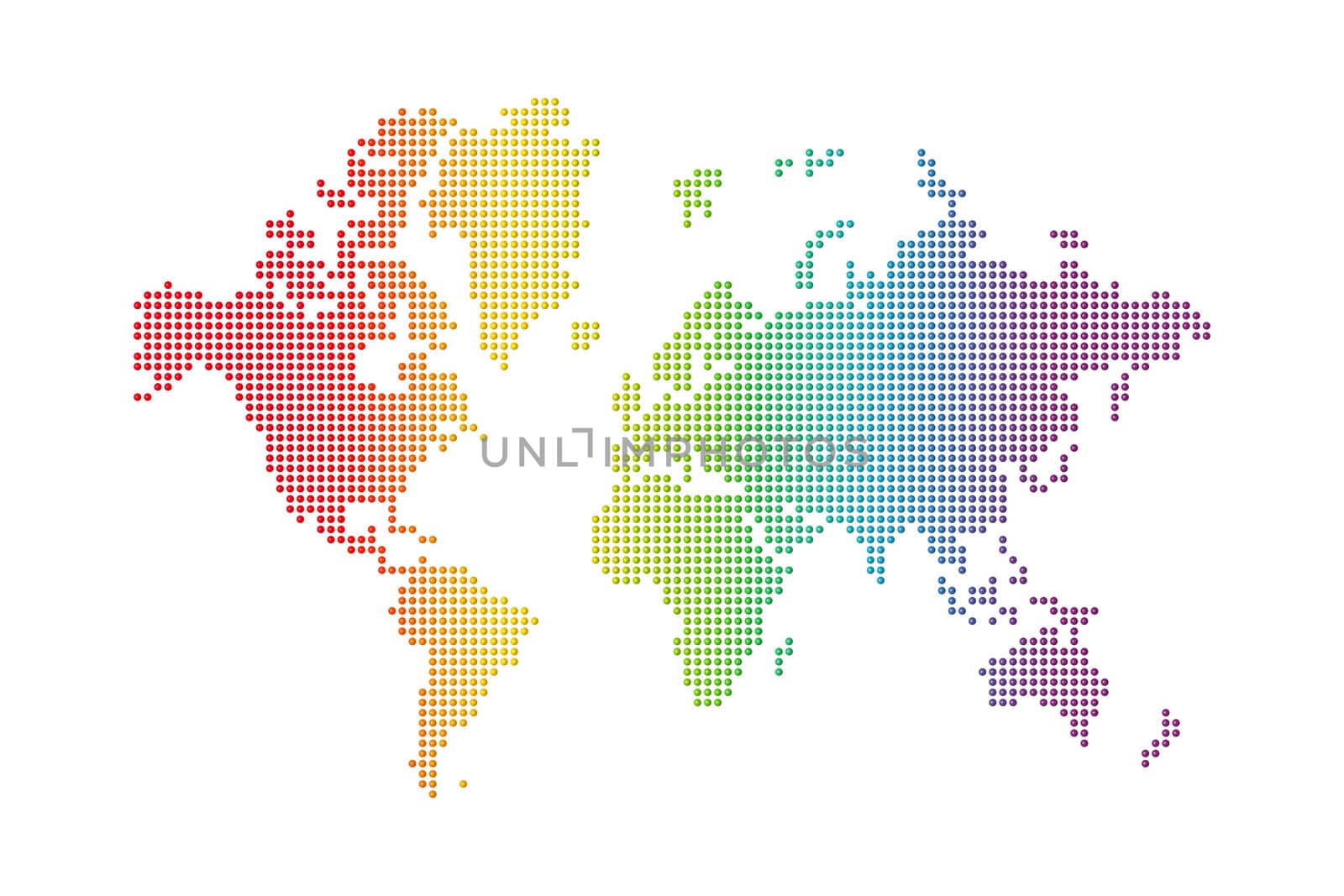 rainbow spotted world map on white background
