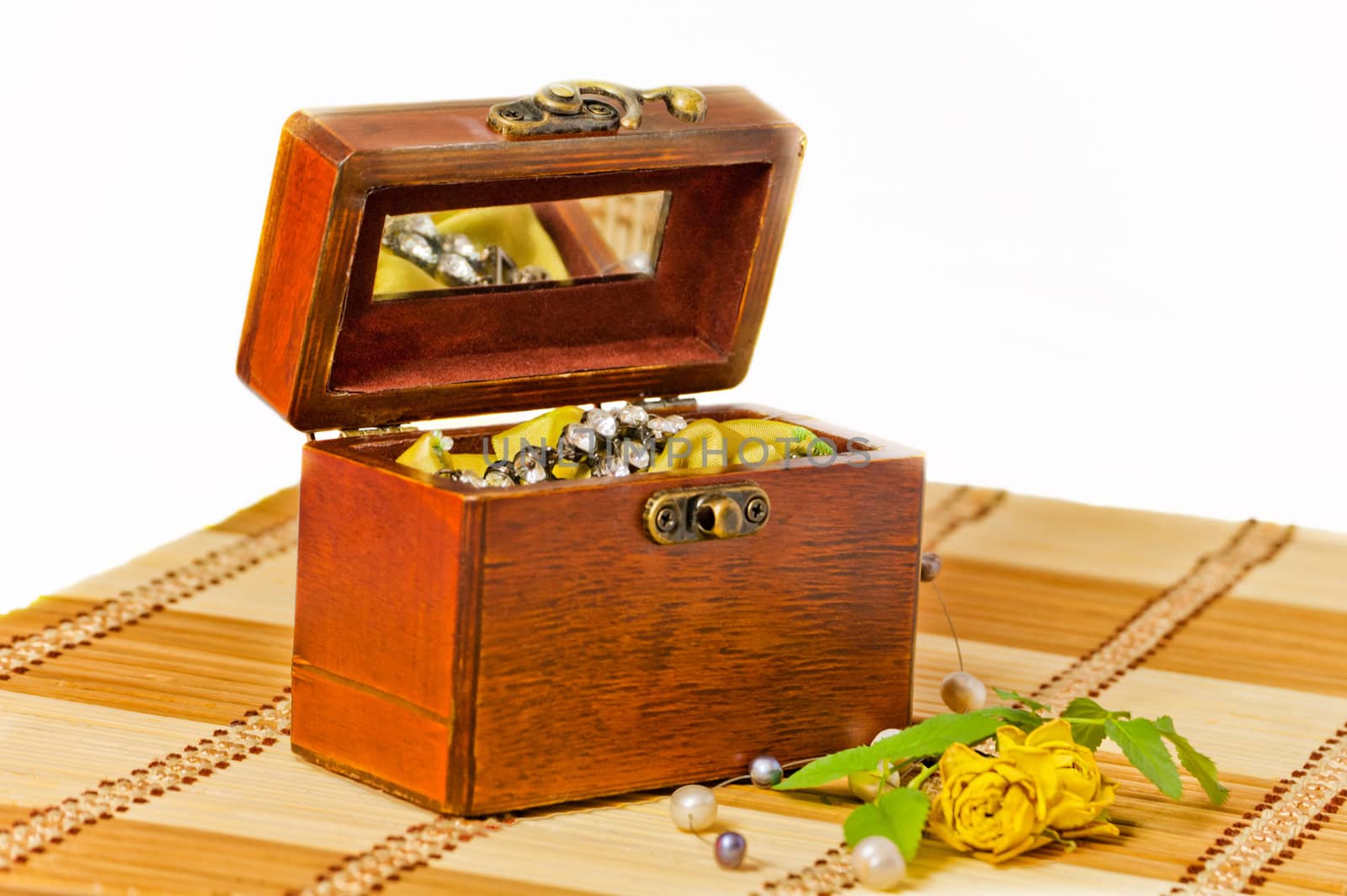 small trunk of brown color with decorations