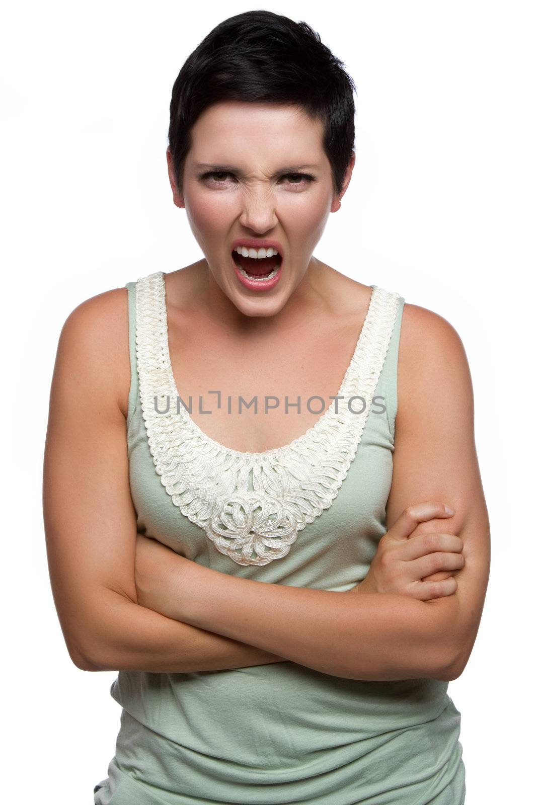 Isolated angry yelling woman screaming
