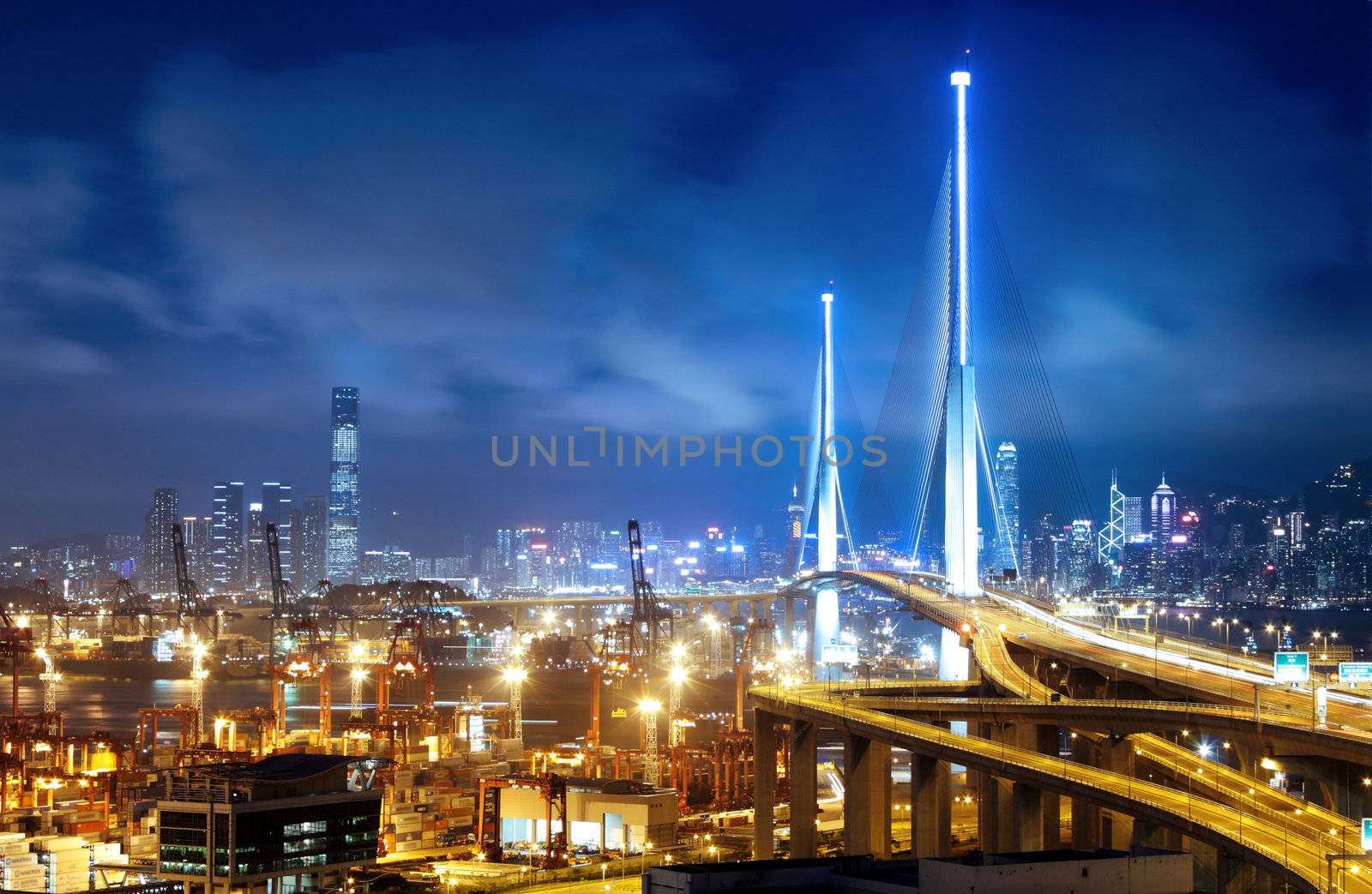 Hong Kong Bridge of transportation at night 