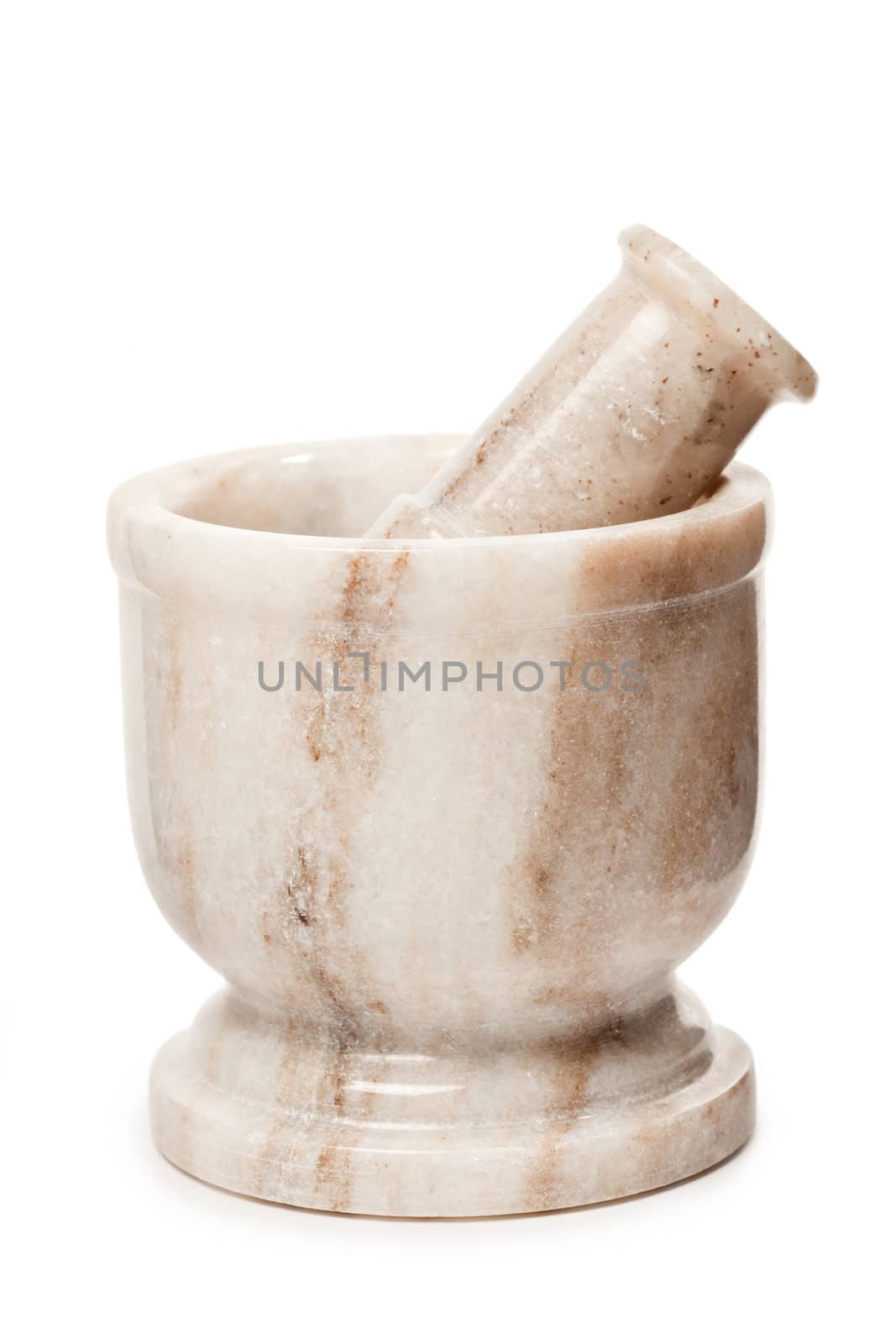Marble mortar and pestle on white by dimol