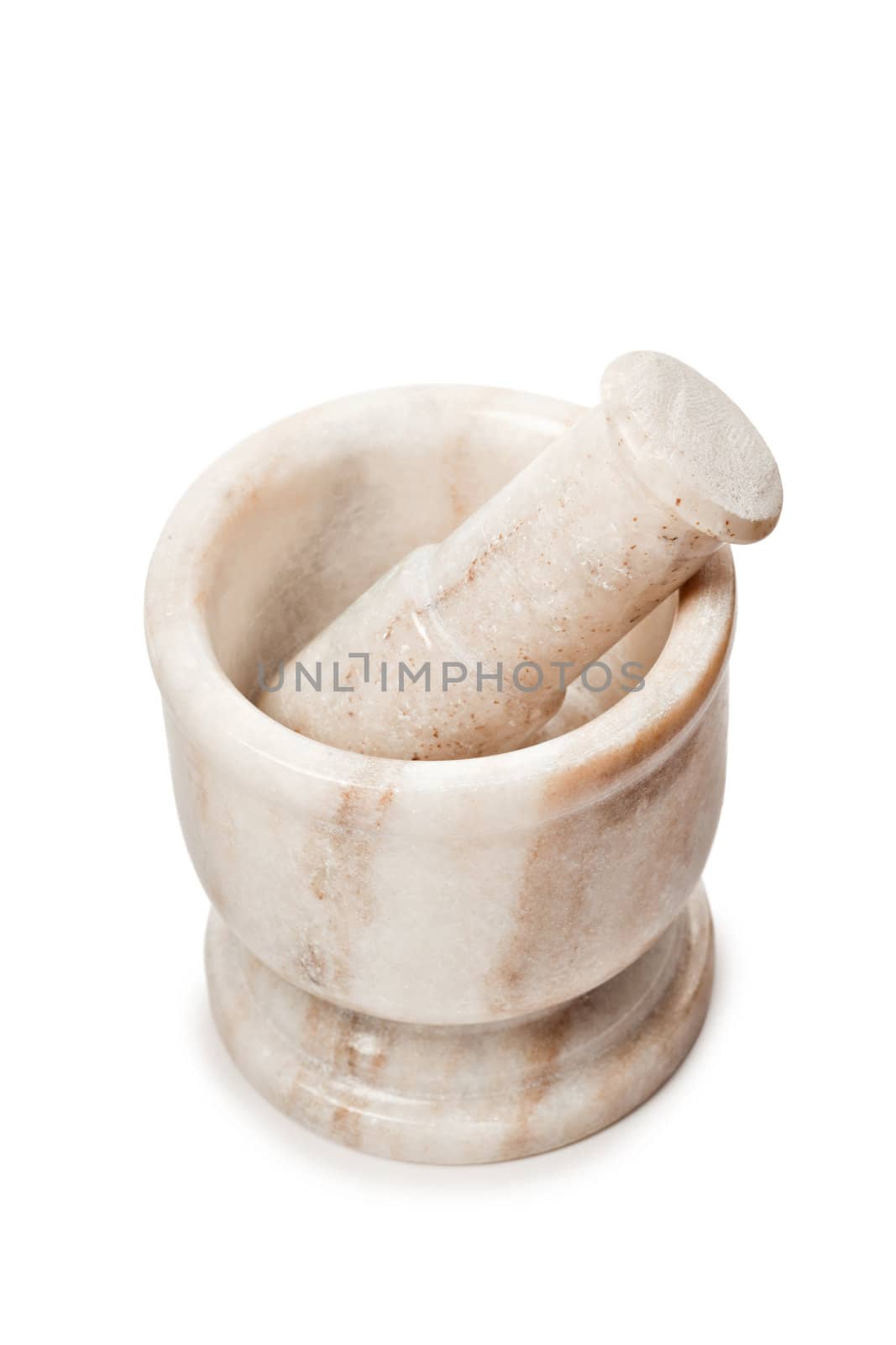 Marble mortar and pestle on white by dimol