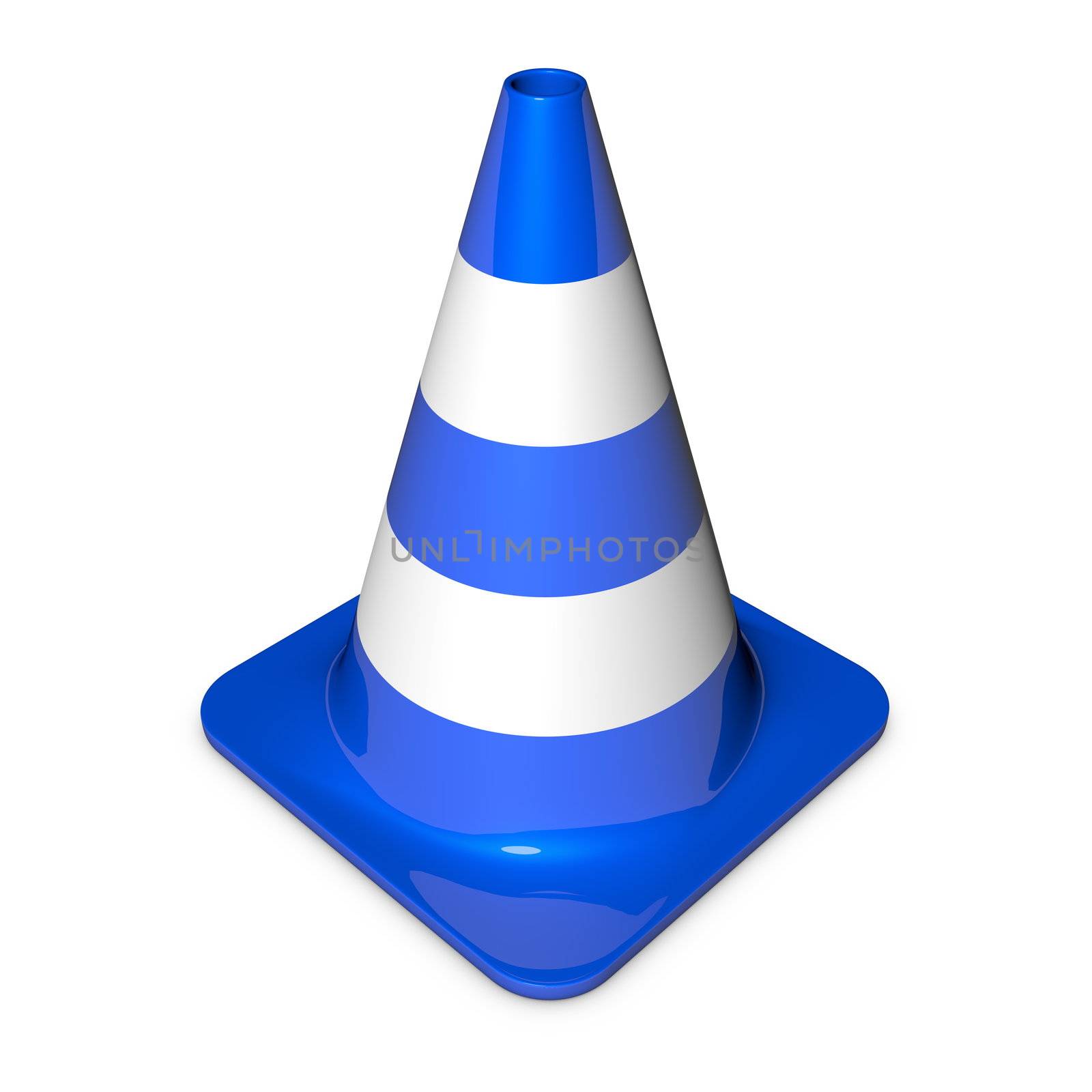 single traffic in 3d with shiny blue and white stripes