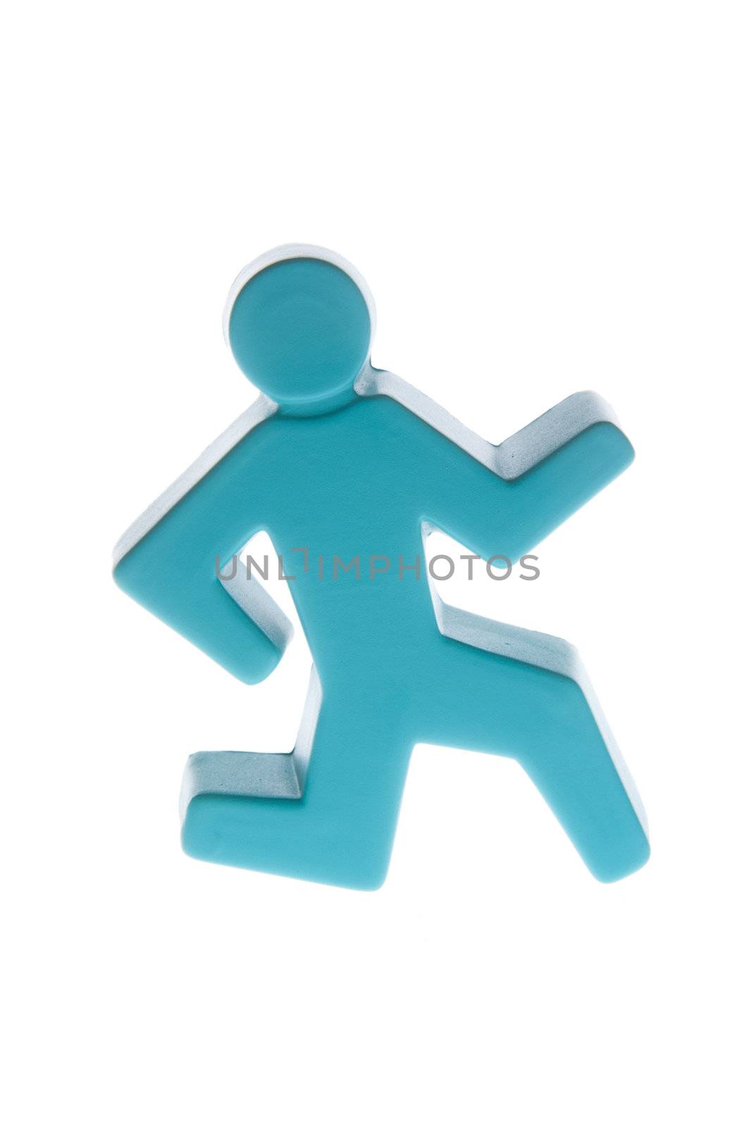 A blue stickman in a running position isolated