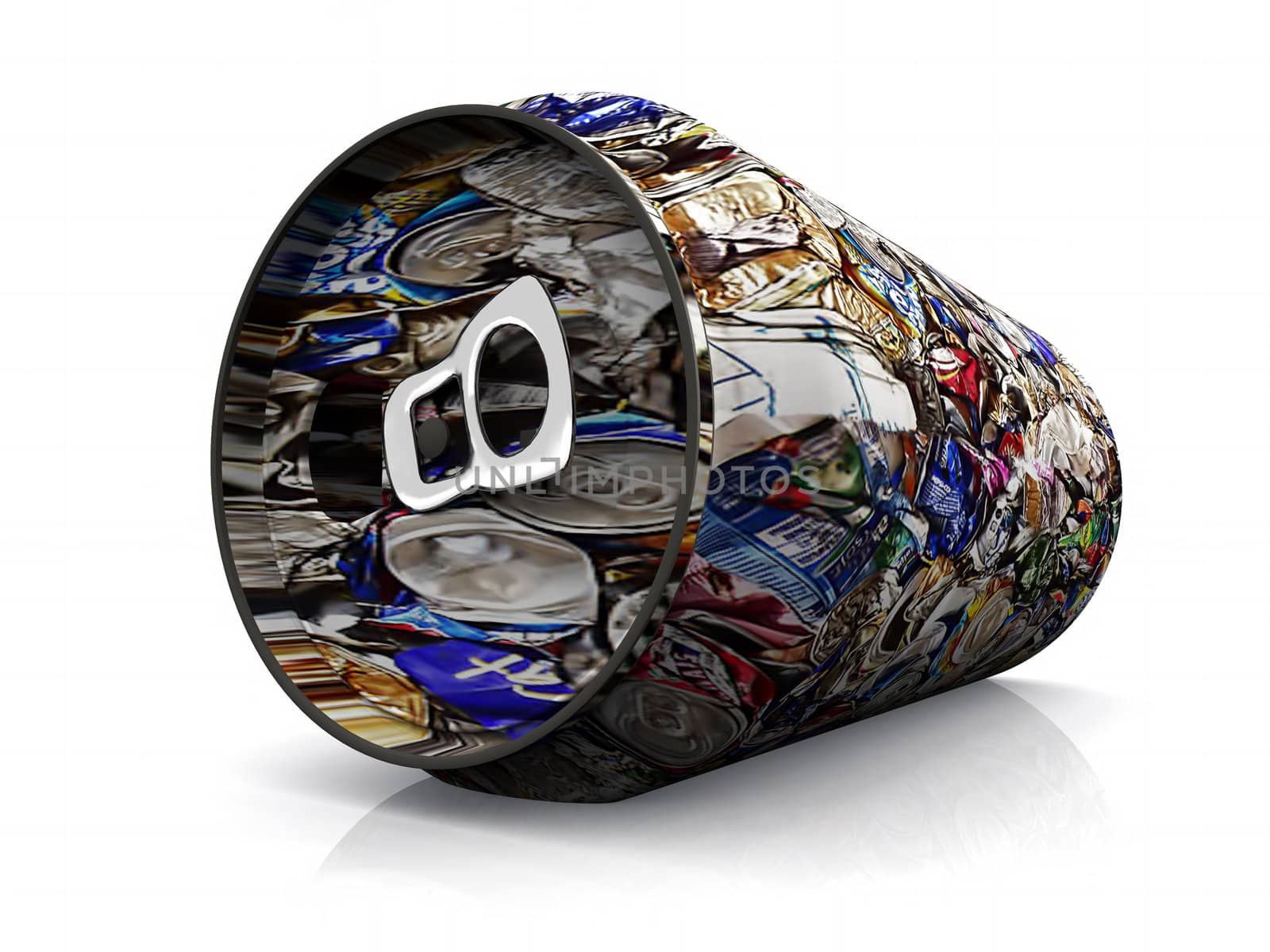 an aluminum can with recycling illustration