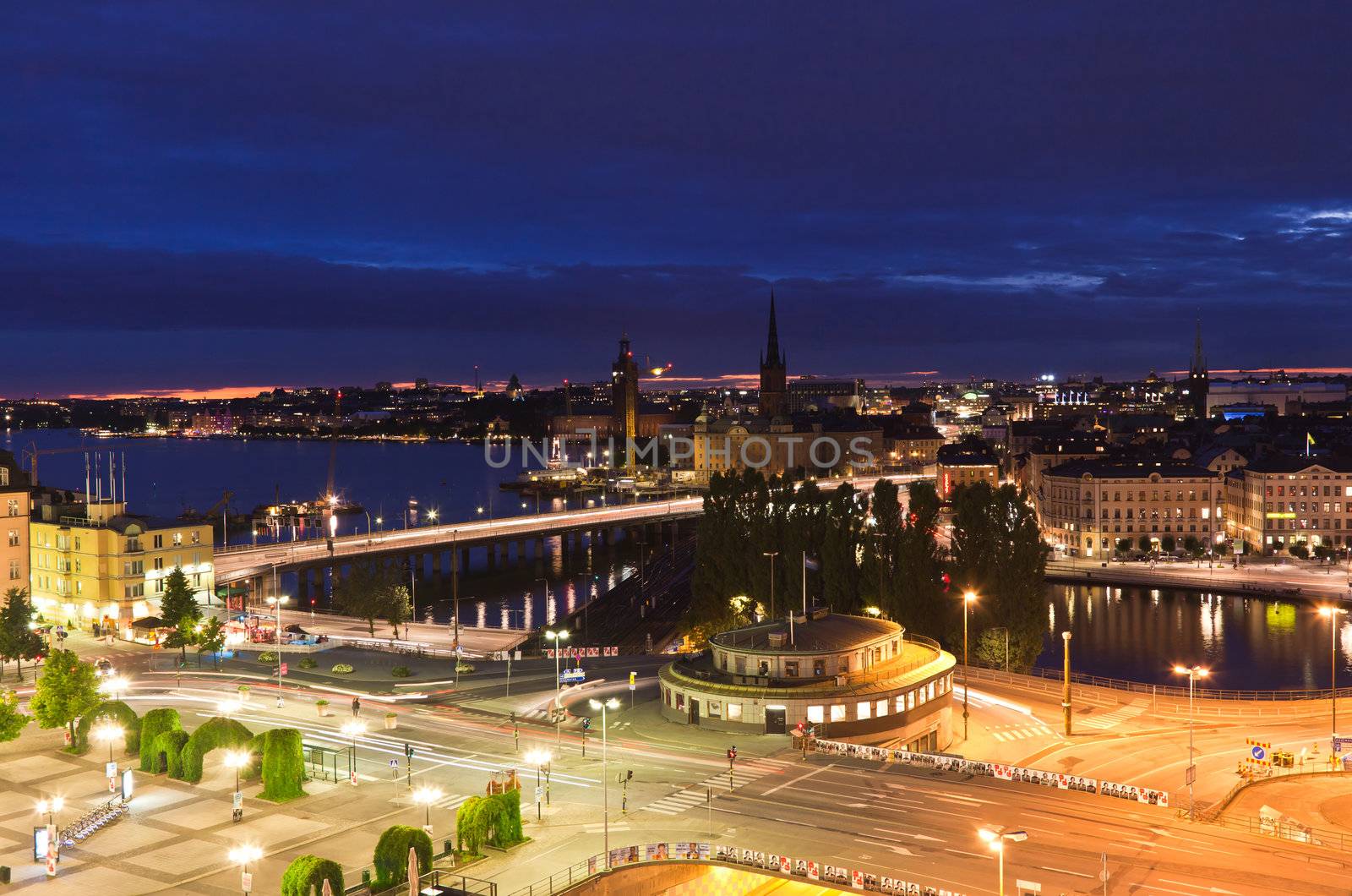 Night scene of the Stockholm City at top of Katarina elevator