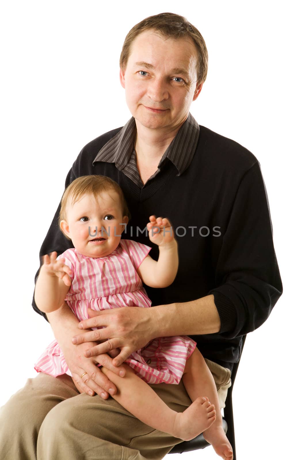 Father and daughter posing together isolated on white