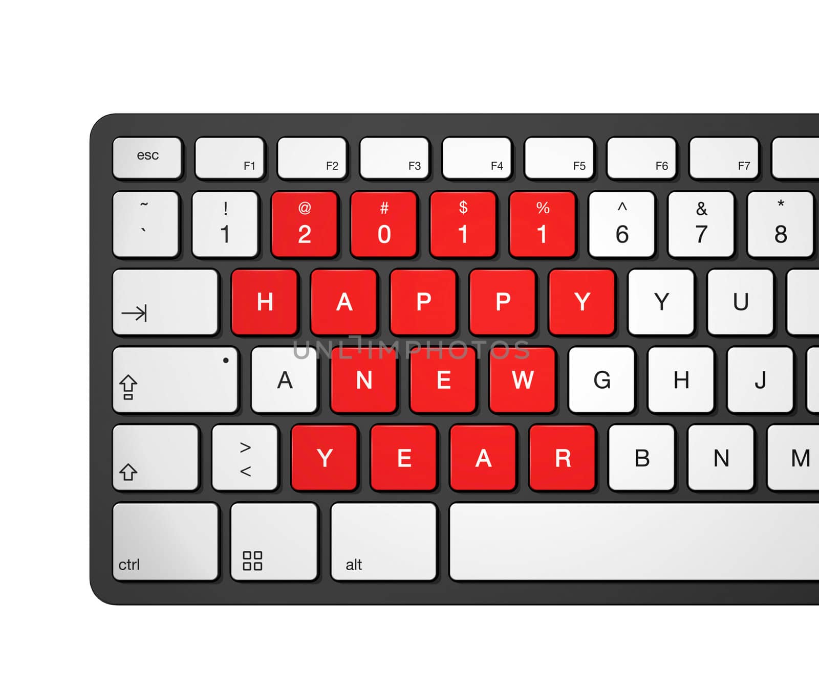 New year 2011 message on a computer keyboard, 3d illustration isolated on white