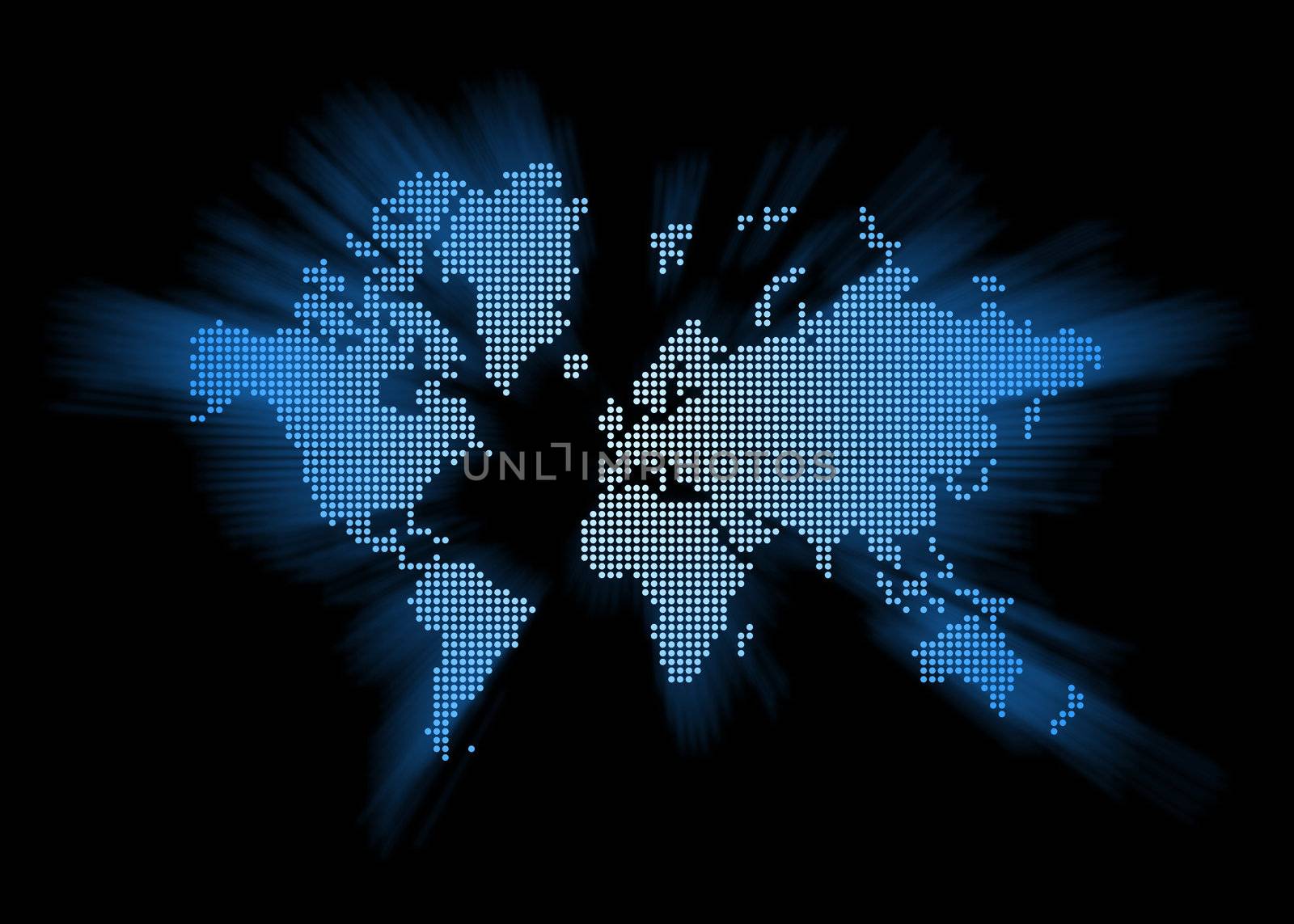 spotted world map isolated on black background