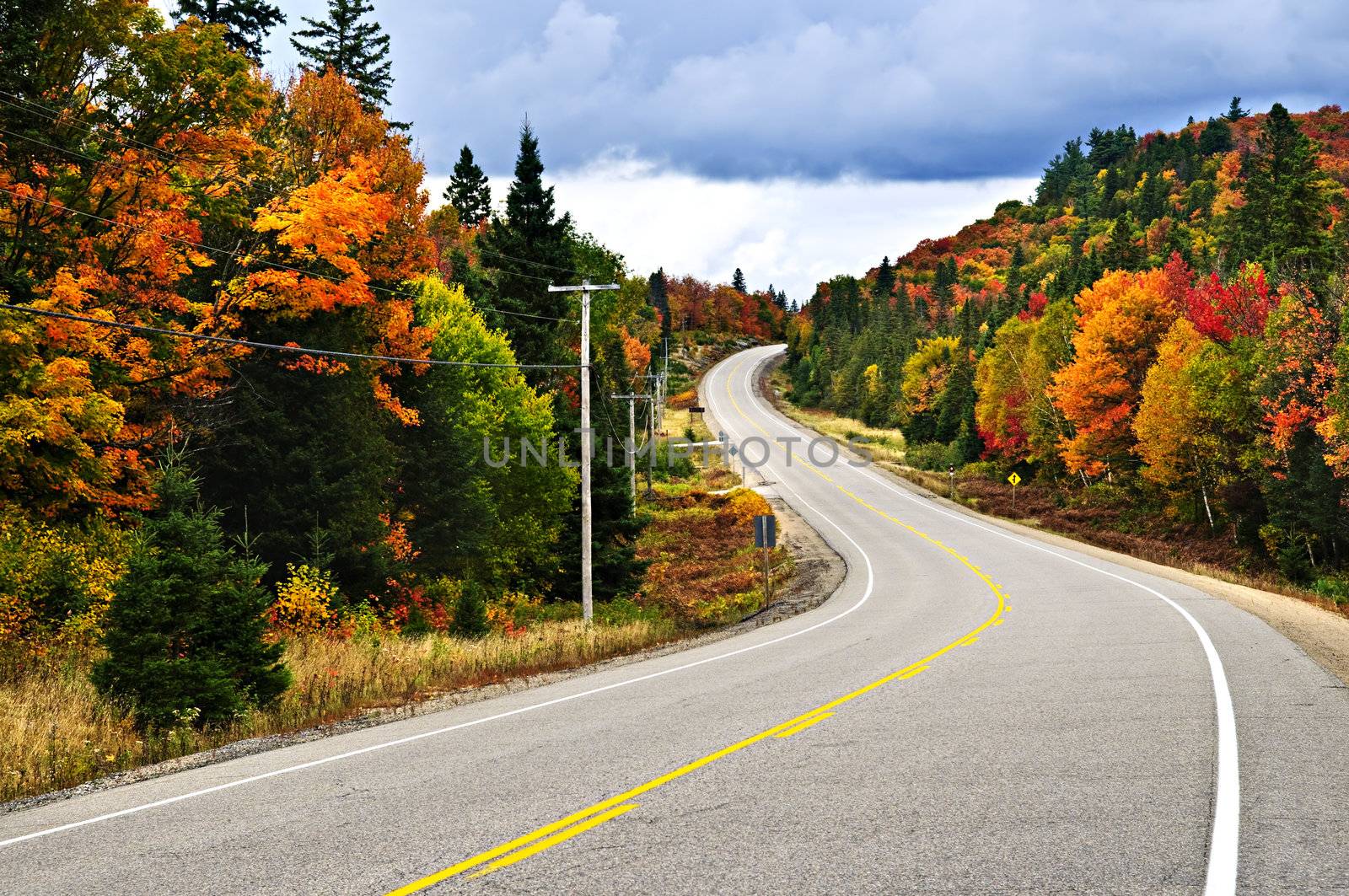 Fall scenic highway in northern Ontario, Canada