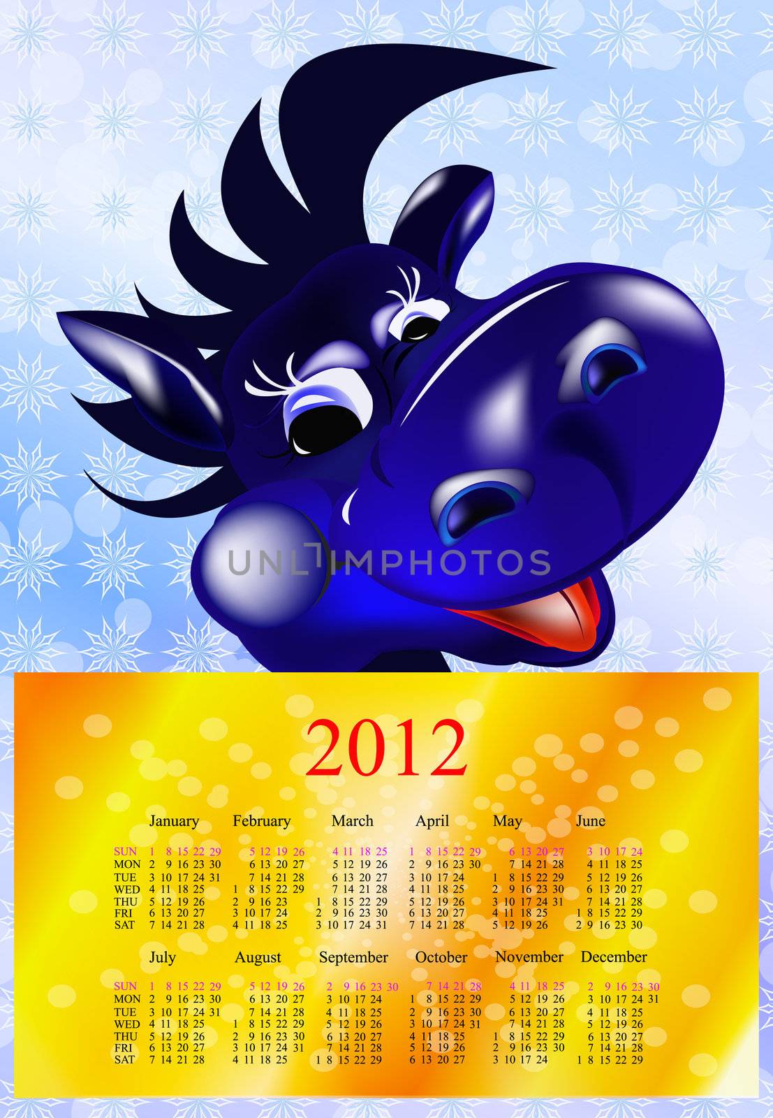 Dark blue dragon-New Year's a symbol of 2012.2012 Calendar