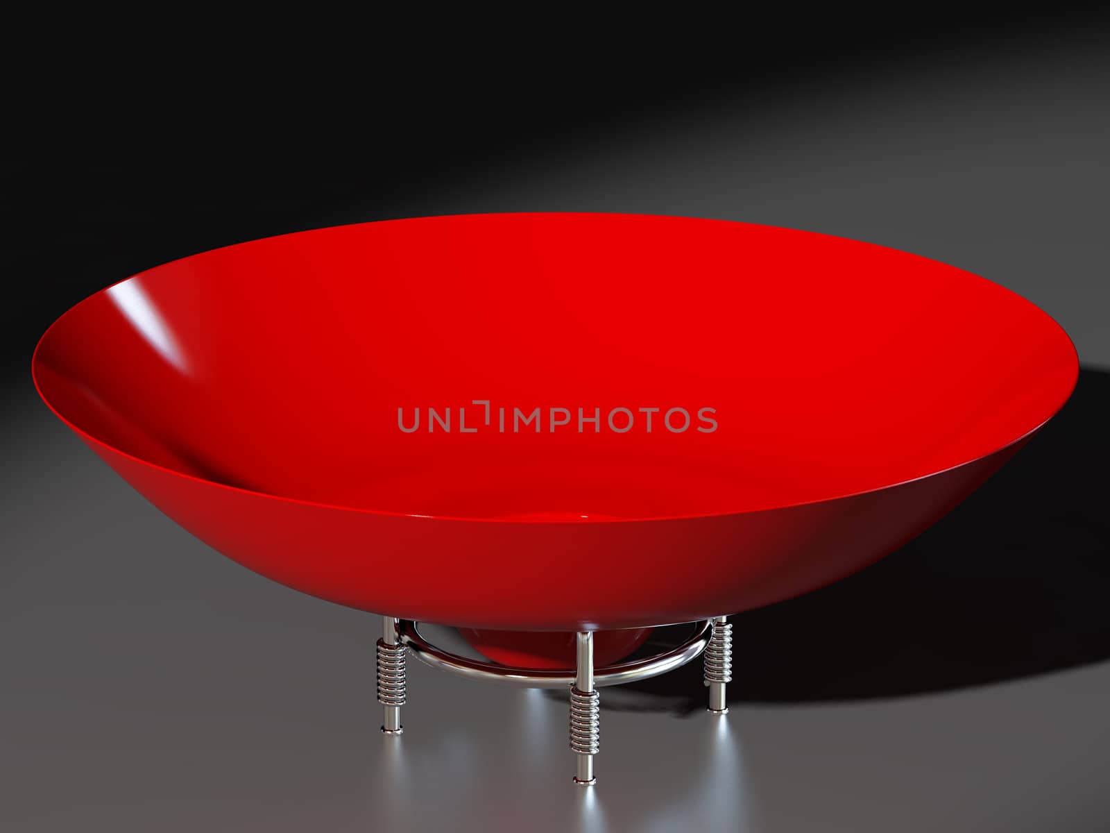 Red porcelain bowl side view isolated. 3D rendered illustration.