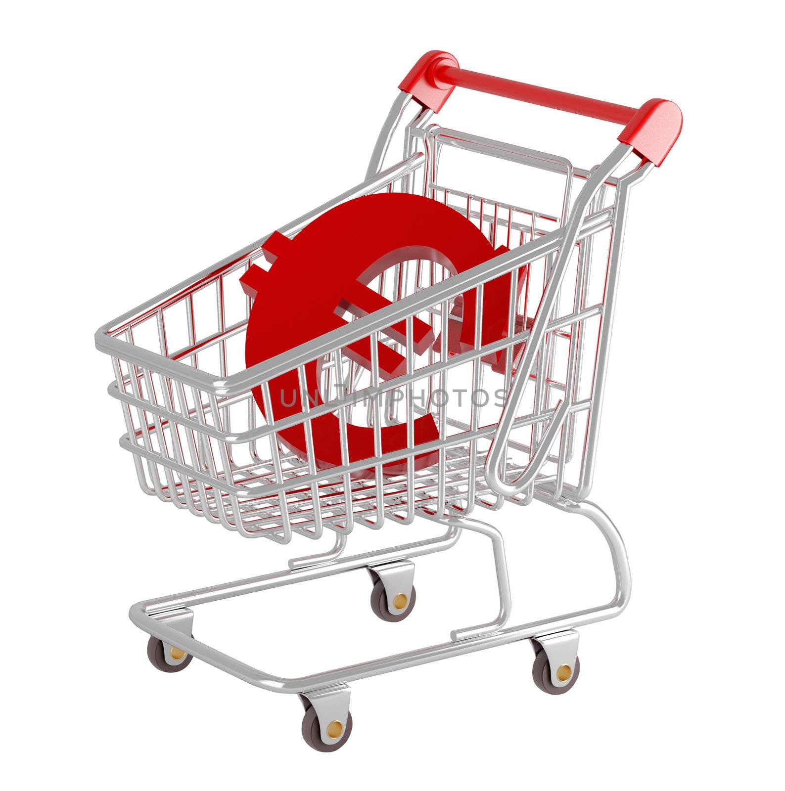 Shopping cart. 3d illustration over  white backgrounds. Model euro.
