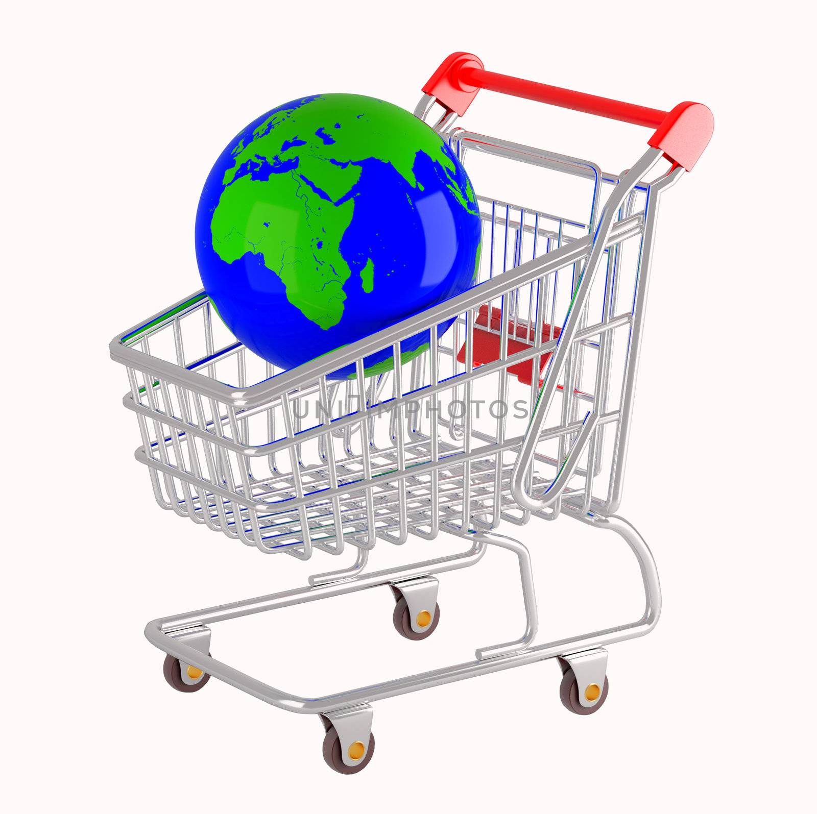 Shopping cart. 3d illustration over  white backgrounds. Model globe.