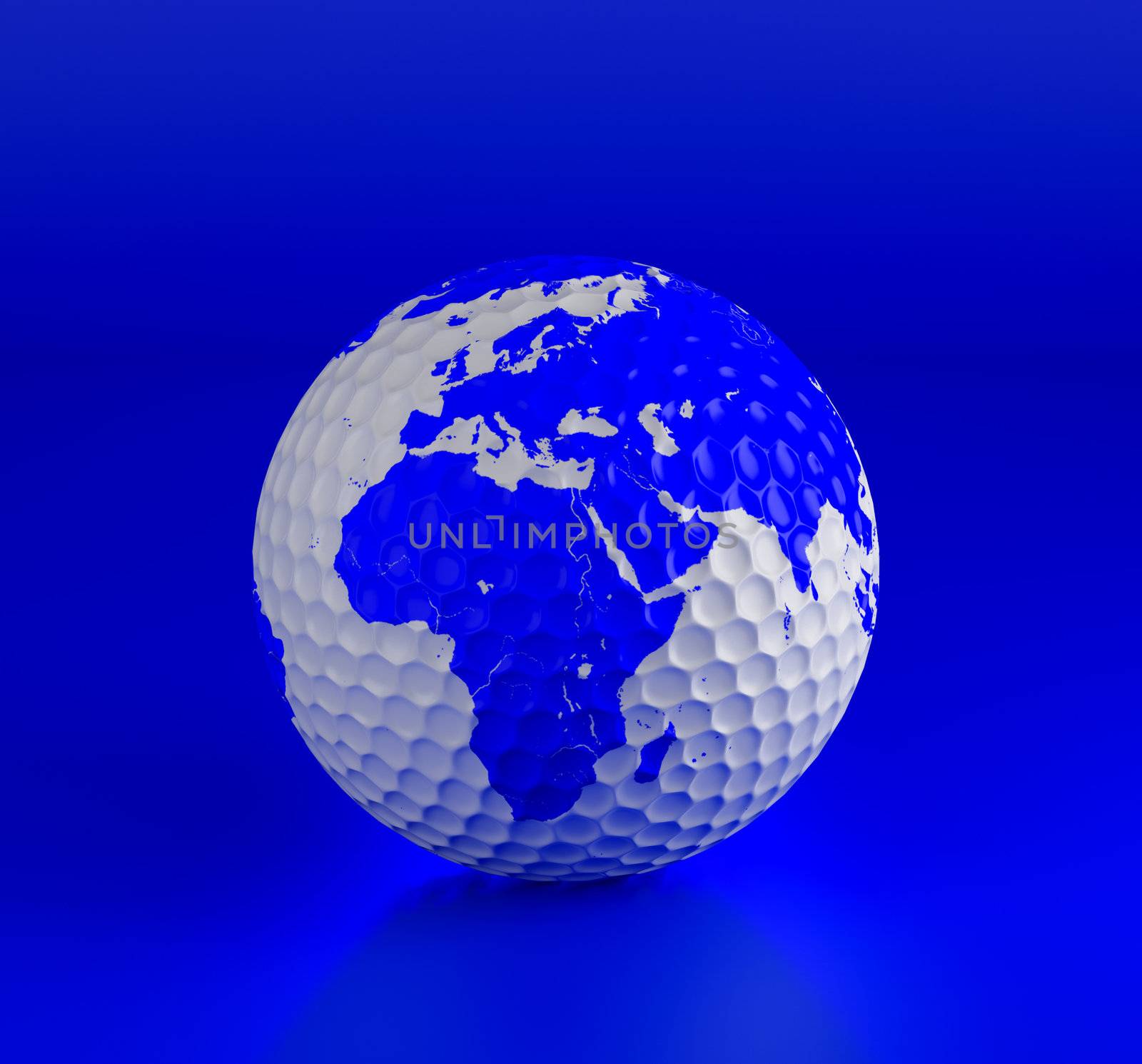 Golf ball isolated on blue. 3d illustration. High resolution image.