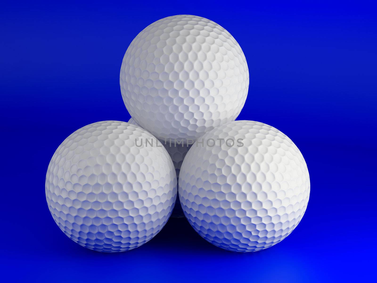Golf ball isolated on blue. 3d illustration. High resolution image.