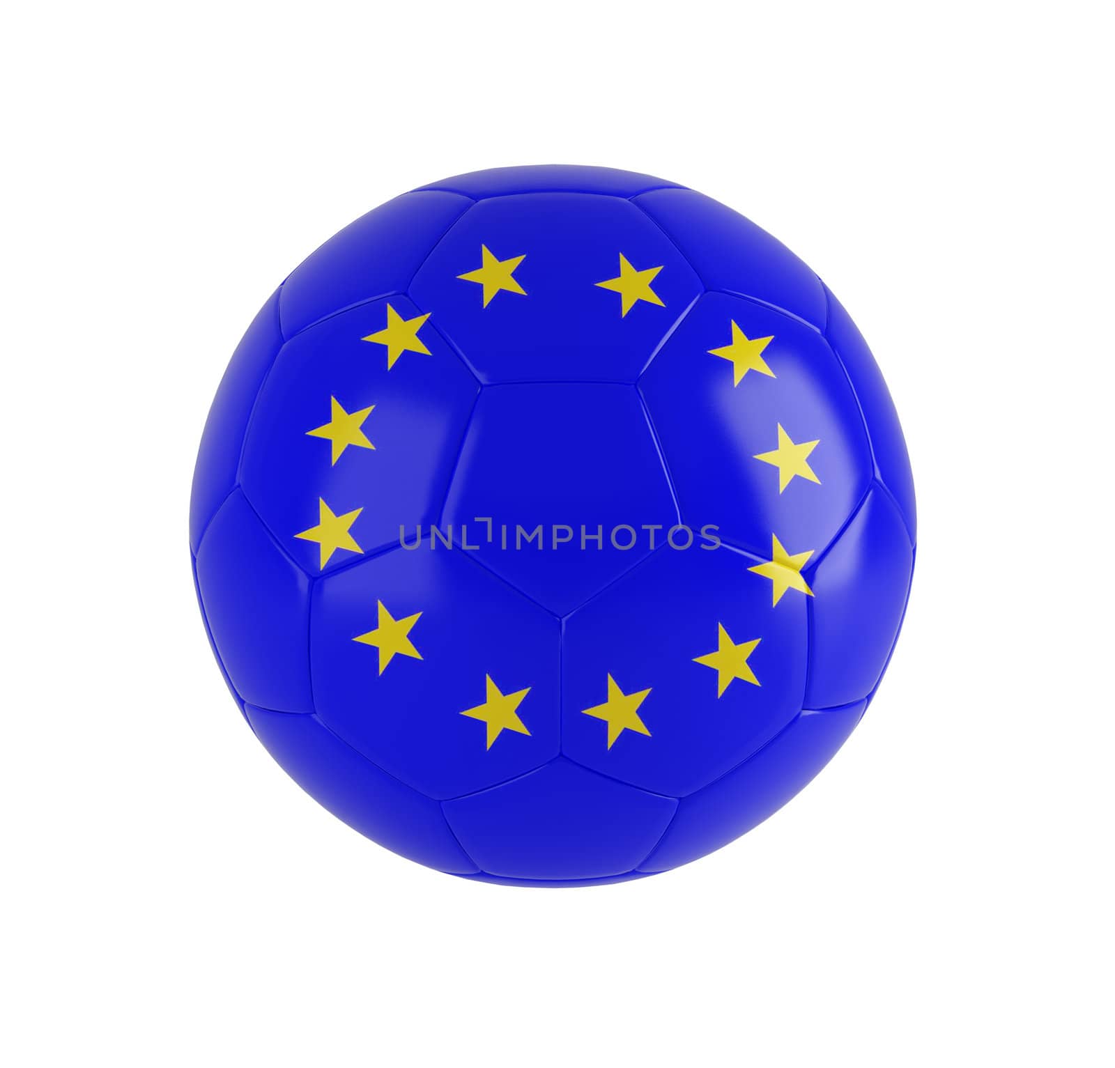 Soccer ball isolated on white. 3d illustration. High resolution image. European Union flag.