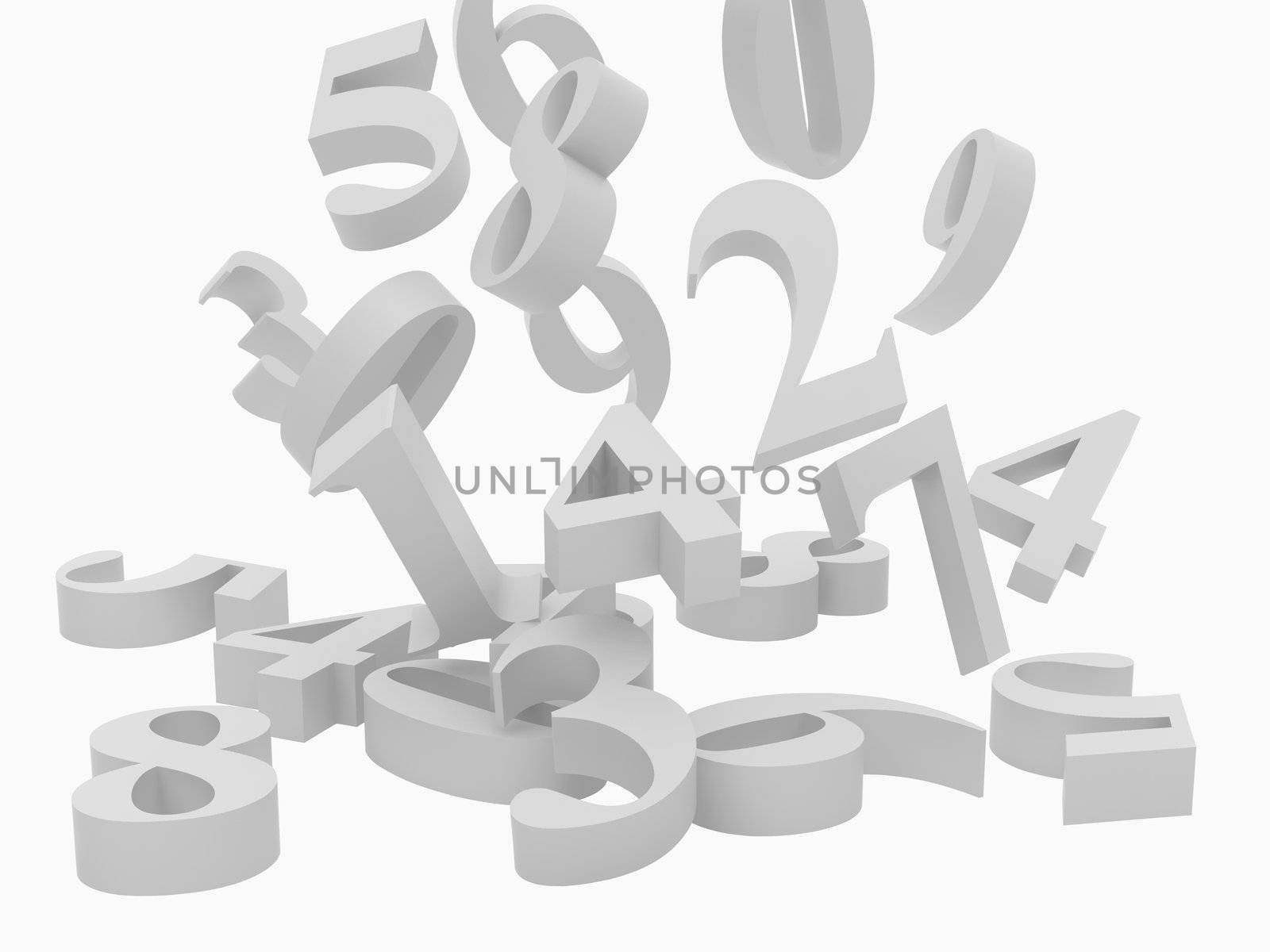 High resolution image. Numerical symbols over white background. 3d rendered illustration.