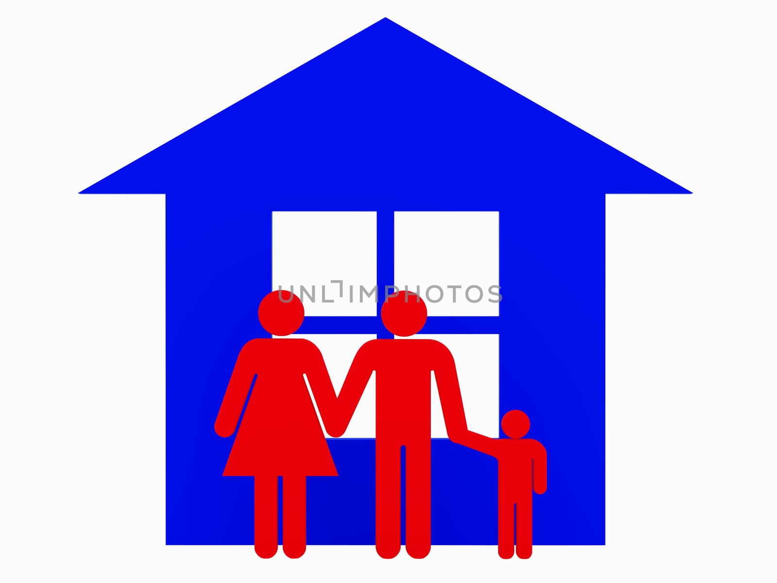 3d family isolated on white and house. High resolution image.