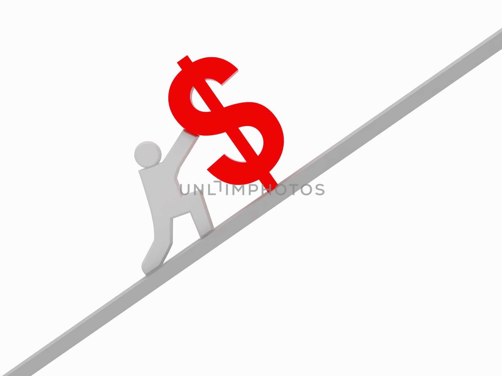 High resolution image man and dollar. 3d illustration over  white backgrounds.