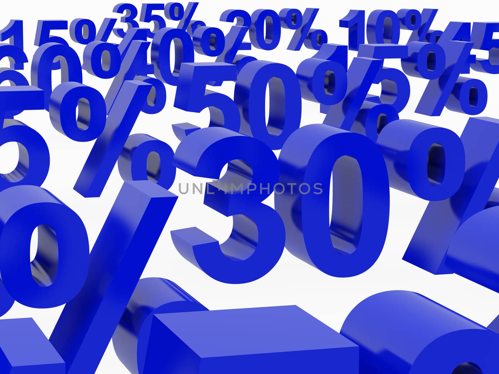 Blue percent, isolated on white background. High resolution image.