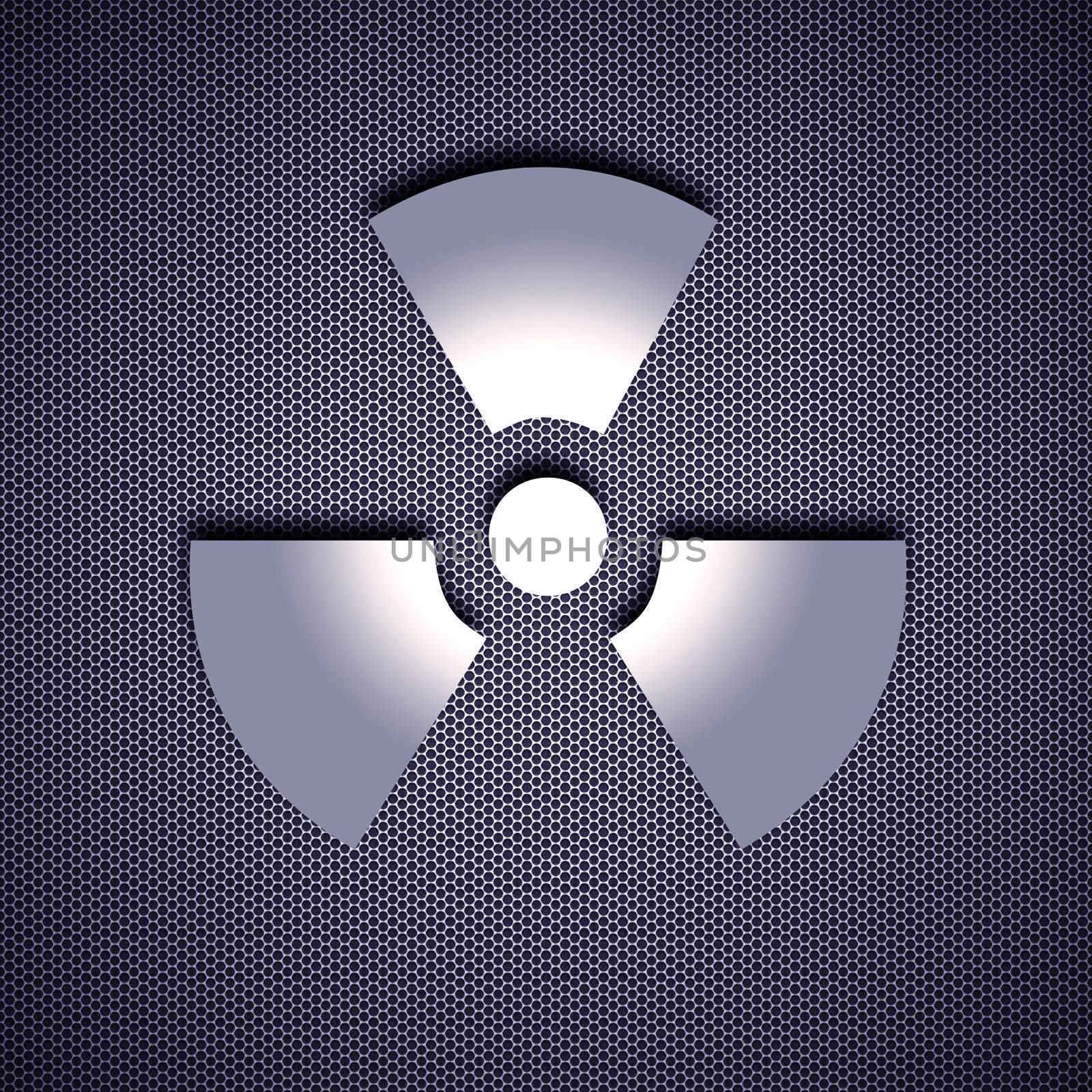 Atomic symbol with 3d effect, symbol isolated on metal background. Steel background.